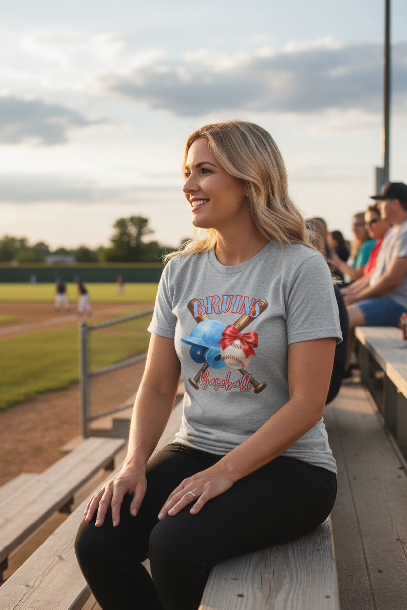 Bruins Baseball Graphic Tee | Helmet, Bats & Bow Design