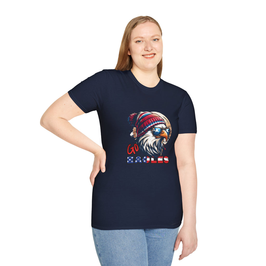 Patriotic Eagle with Beanie T-Shirt | American Flag Colors, Retro Illustration