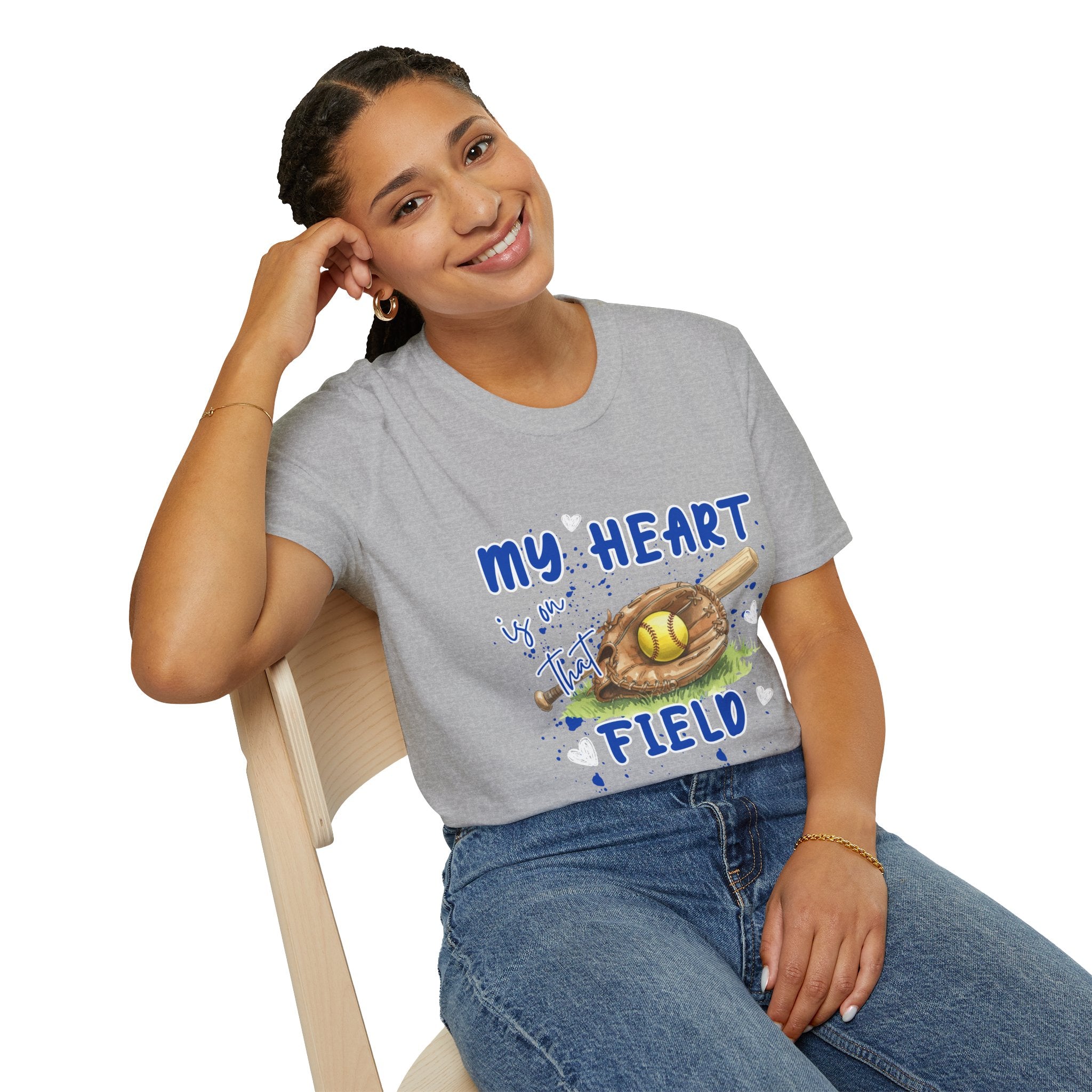 My Heart Is On That Field Softball T-Shirt | Softball Glove Ball Bat Design