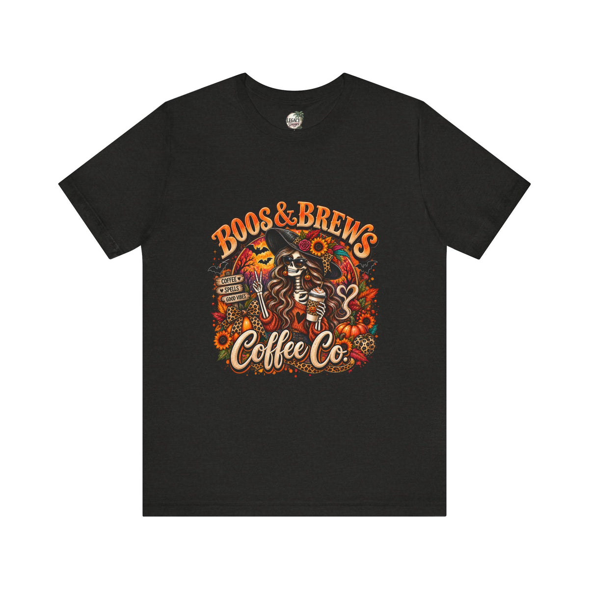 Boos & Brews Halloween Tee, Unisex Short Sleeve Shirt, Spooky Coffee Lover Gift, Fall Fashion, Halloween Apparel