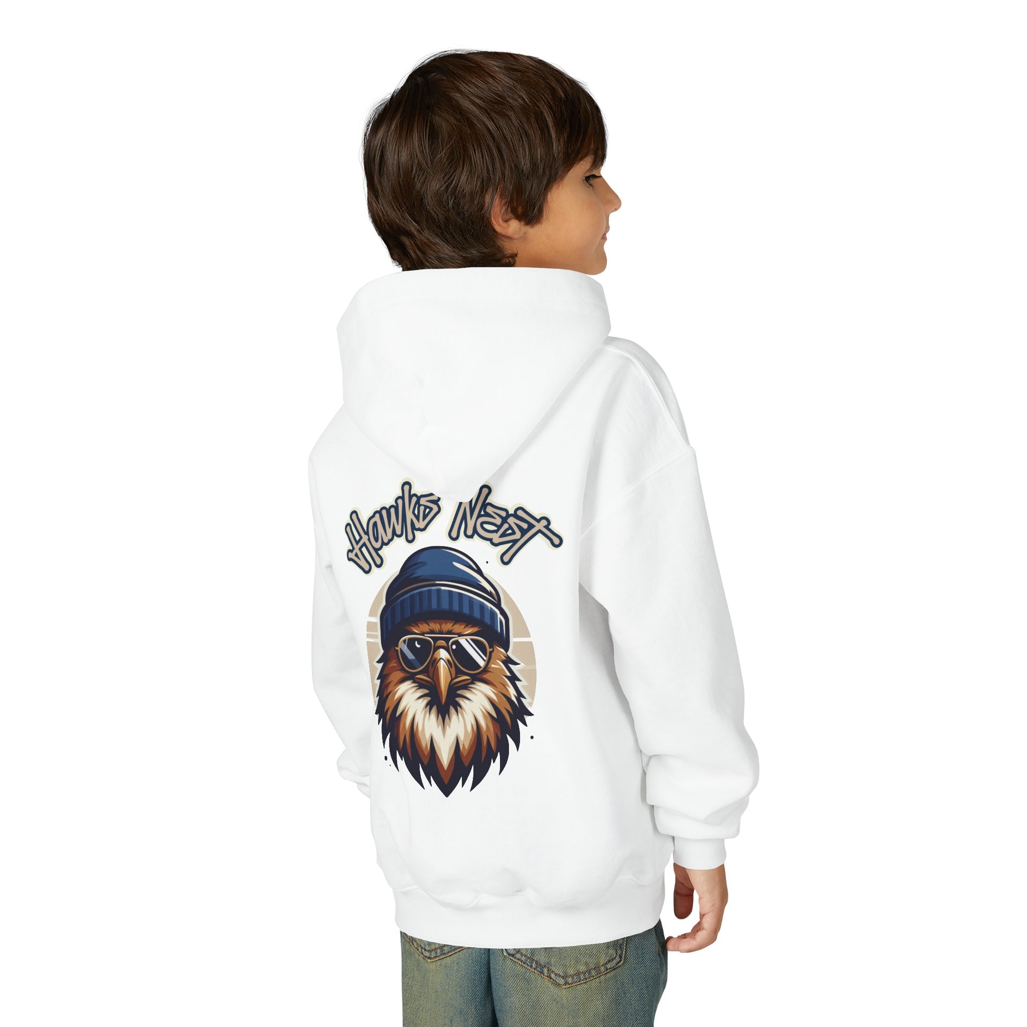 Hawks Nest Eagle Beanie Illustration Hoodie | Youth Hooded Sweatshirt