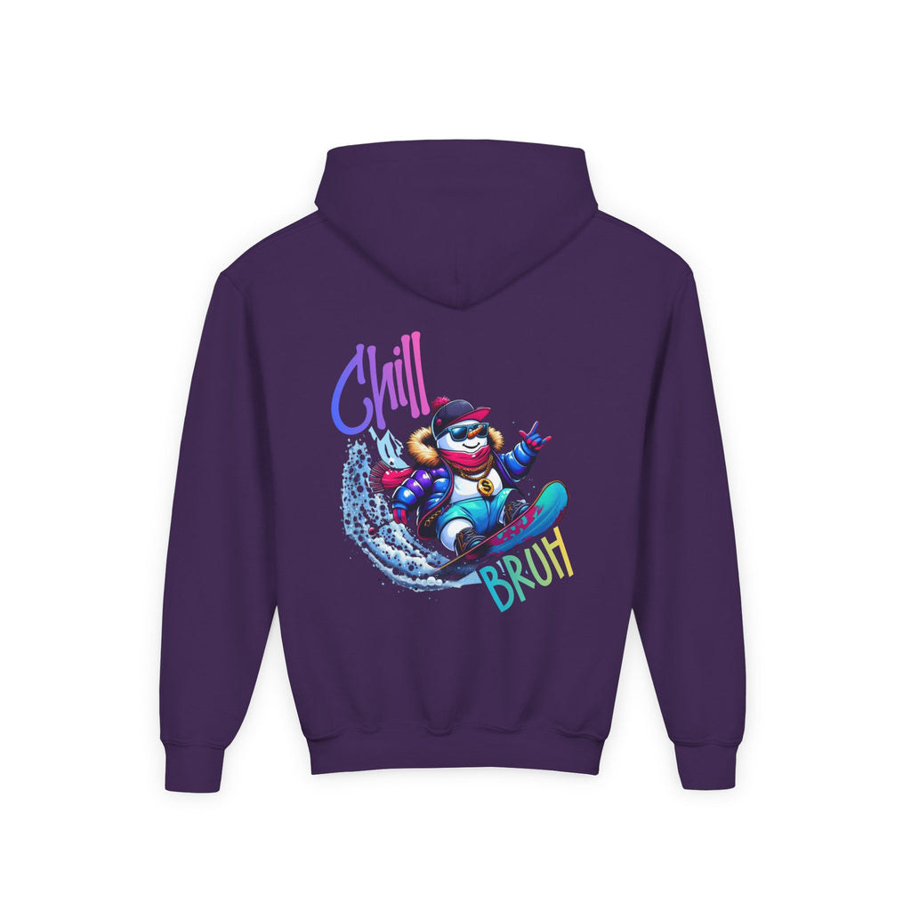 Chill Bruh Snowboarding Character Hoodie | Youth Hooded Sweatshirt