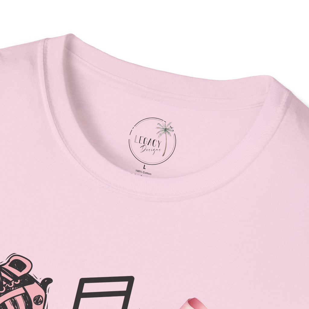 Hip Hop Dance Icons T‑Shirt — Pink Bows, Boombox & Sneaker Graphic