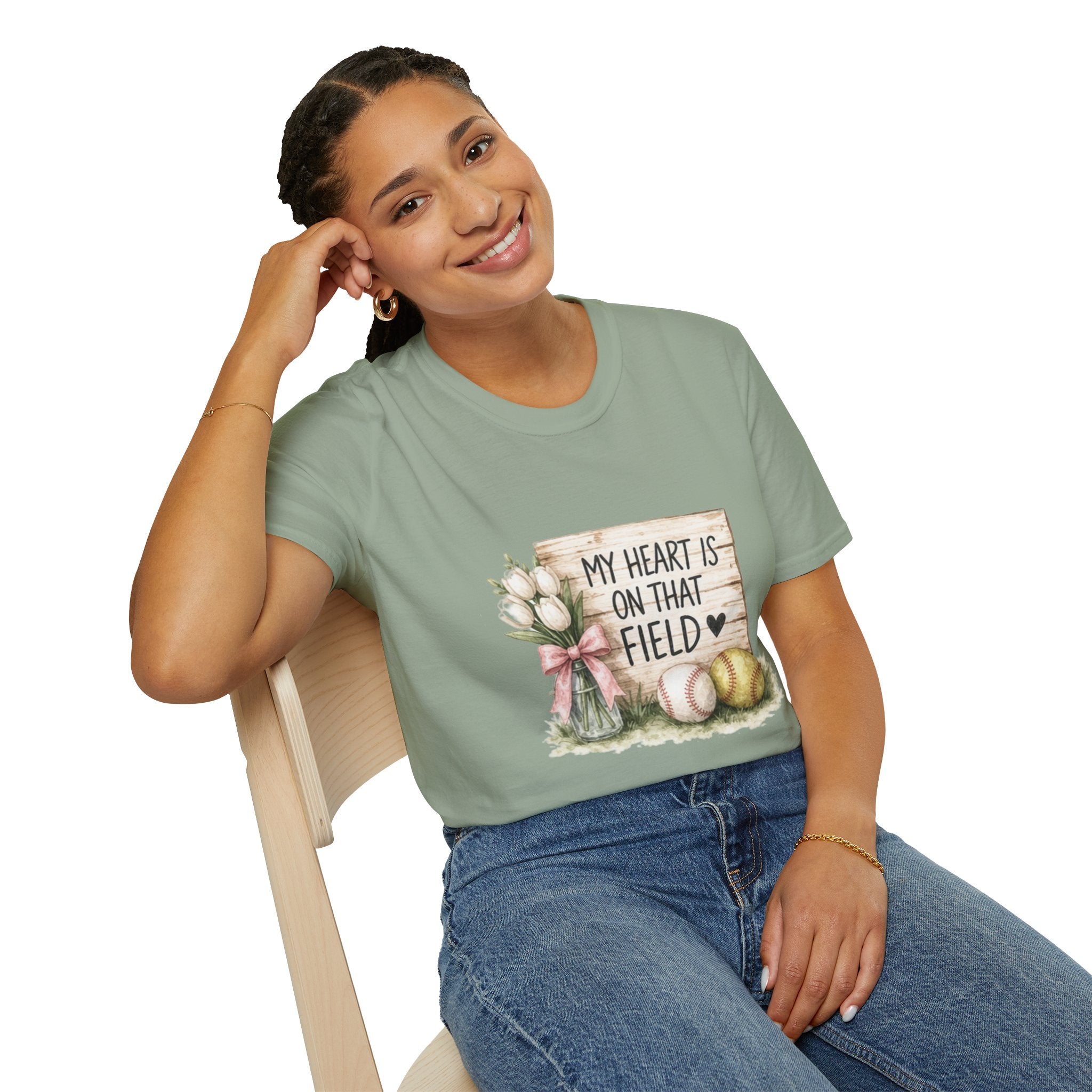 My Heart Is On That Field T-Shirt | Baseball Softball Mom Design