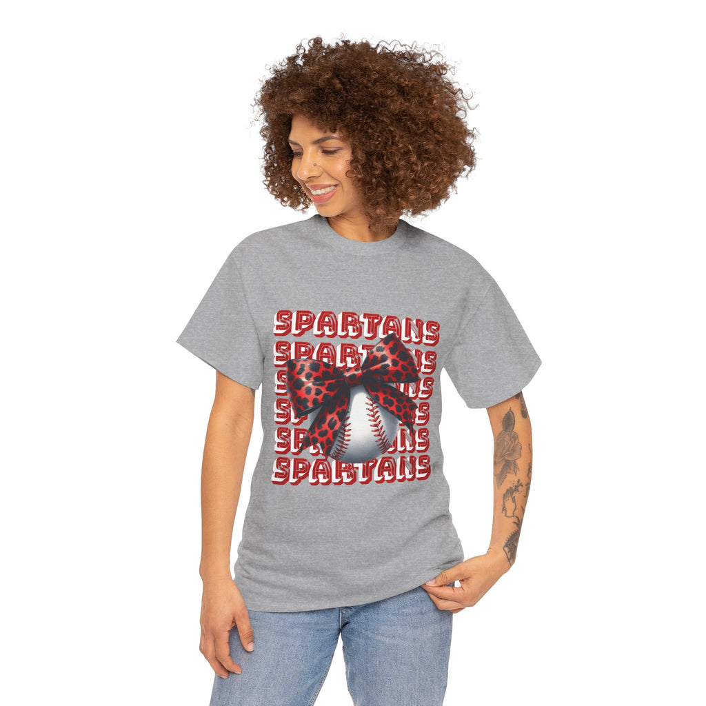Spartans Leopard Bow Baseball Tee | Sports Team Graphic Shirt