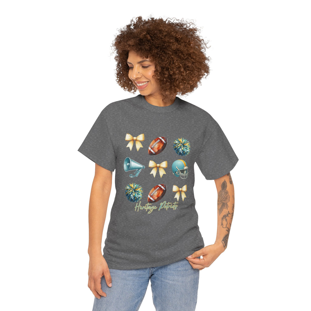 Heritage Patriots Football Icons Tee | Helmet, Ball, Pom Pom, Megaphone