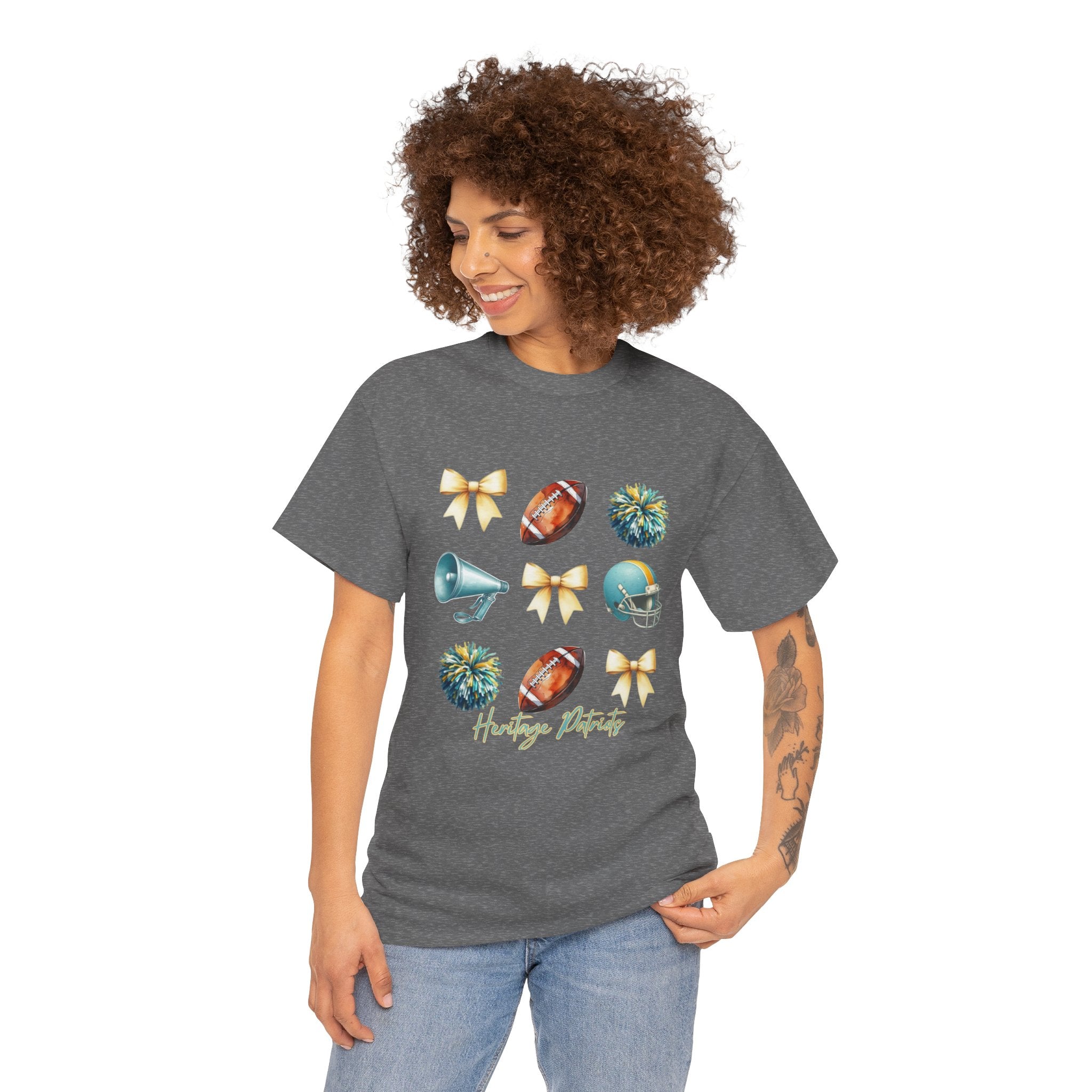 Heritage Patriots Football Icons Tee | Helmet, Ball, Pom Pom, Megaphone