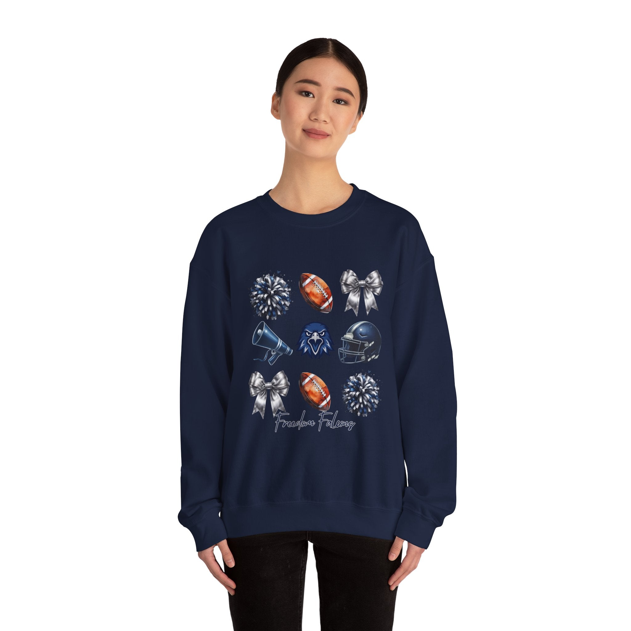 Freedom Falcons Football Crewneck Sweatshirt | Football Icons, Megaphone & Bows