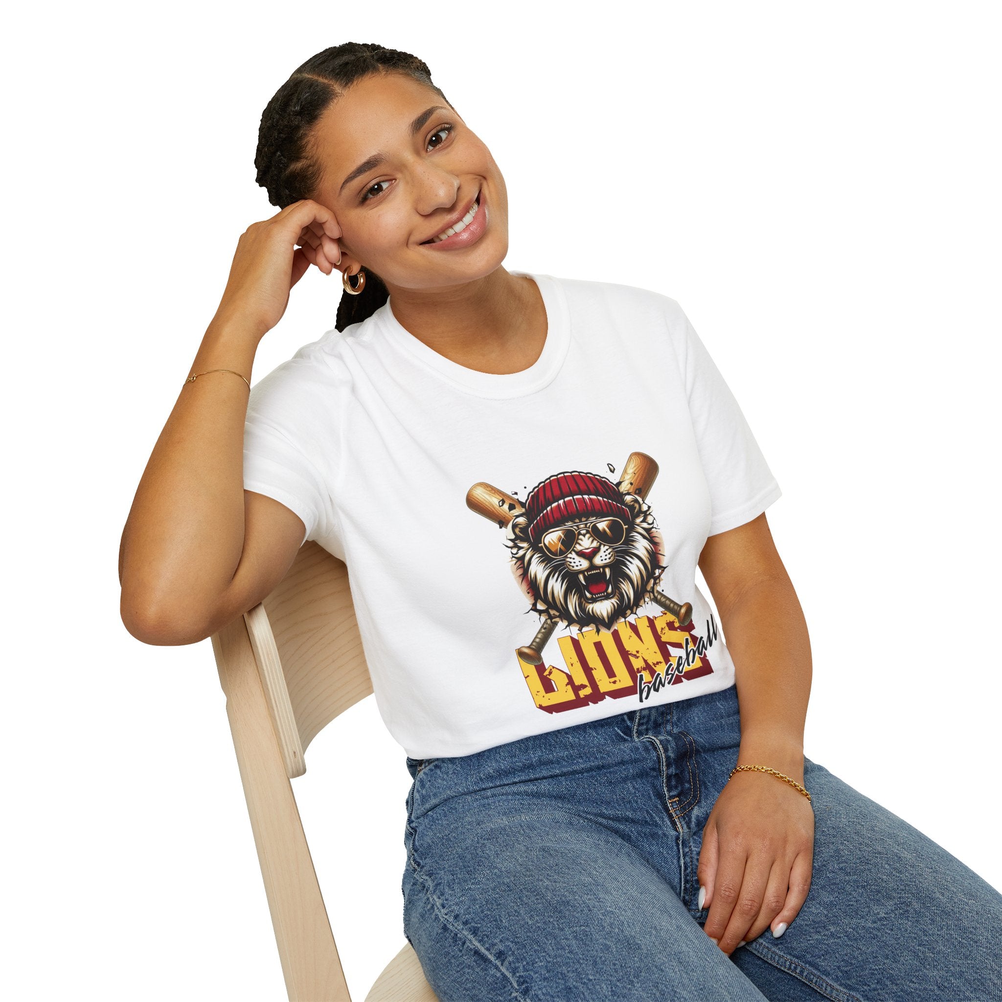 Lions Baseball Tee — Fierce Lion Mascot with Bats