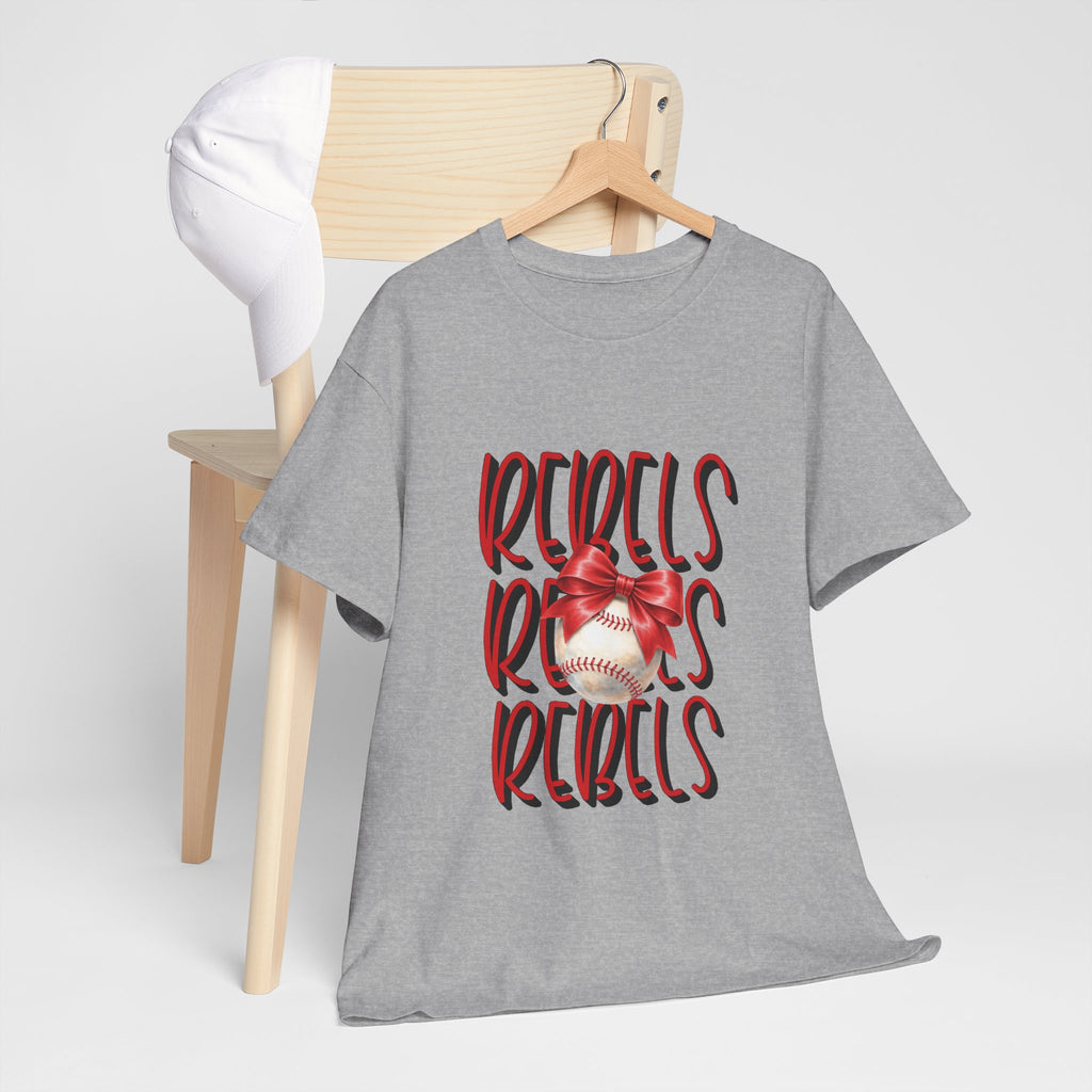 Rebels Baseball Graphic Tee | Script Lettering, Baseball with Bow