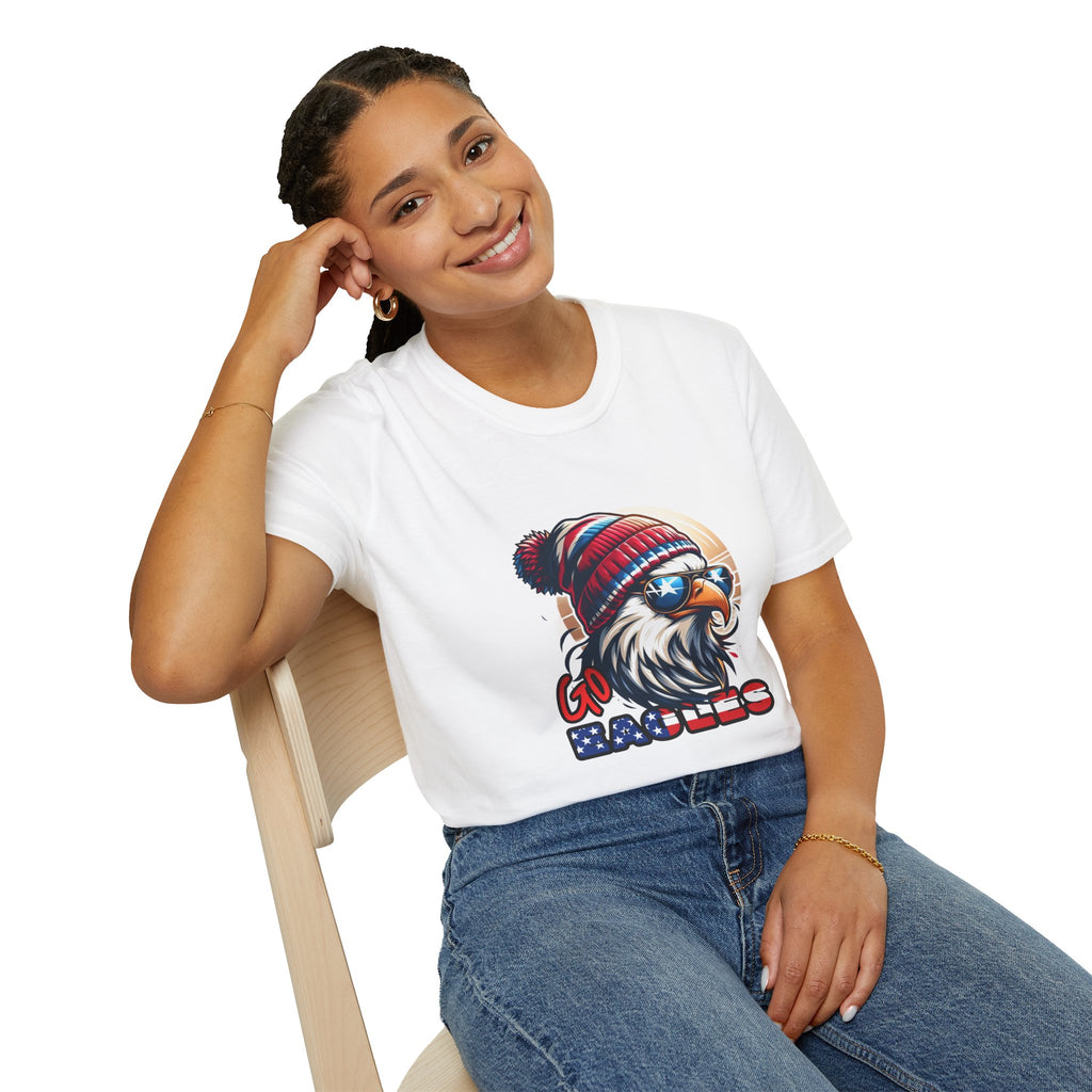 Patriotic Eagle with Beanie T-Shirt | American Flag Colors, Retro Illustration
