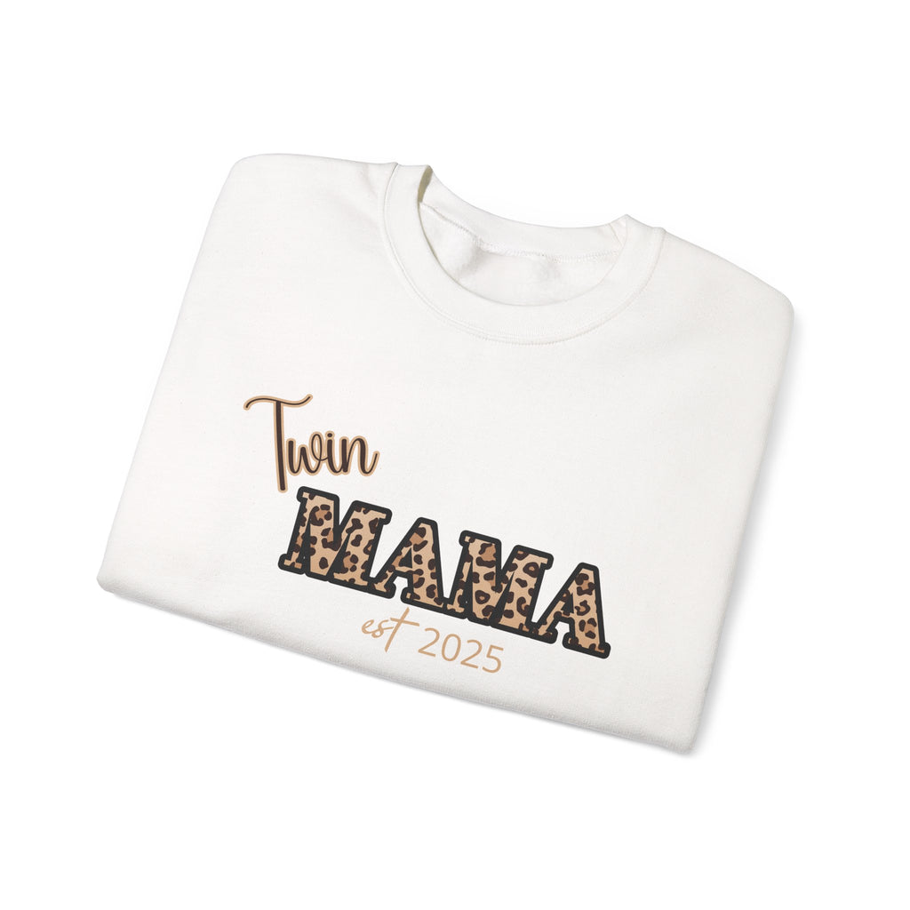 Twin Mama crewneck sweatshirt Customizable| Leopard print MAMA, est. 2025, name sleeve