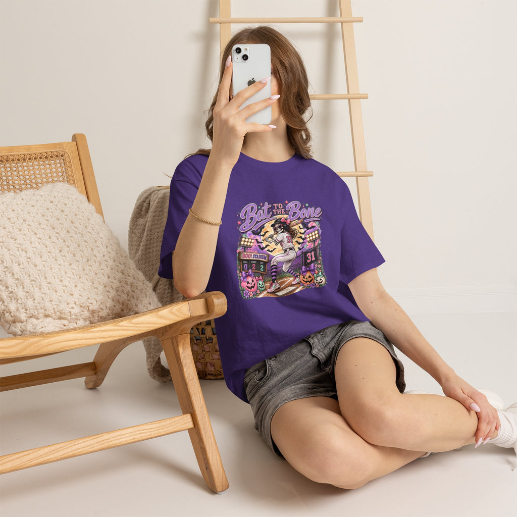 Bat to the Bone Halloween Softball Tee | Vintage Pumpkins