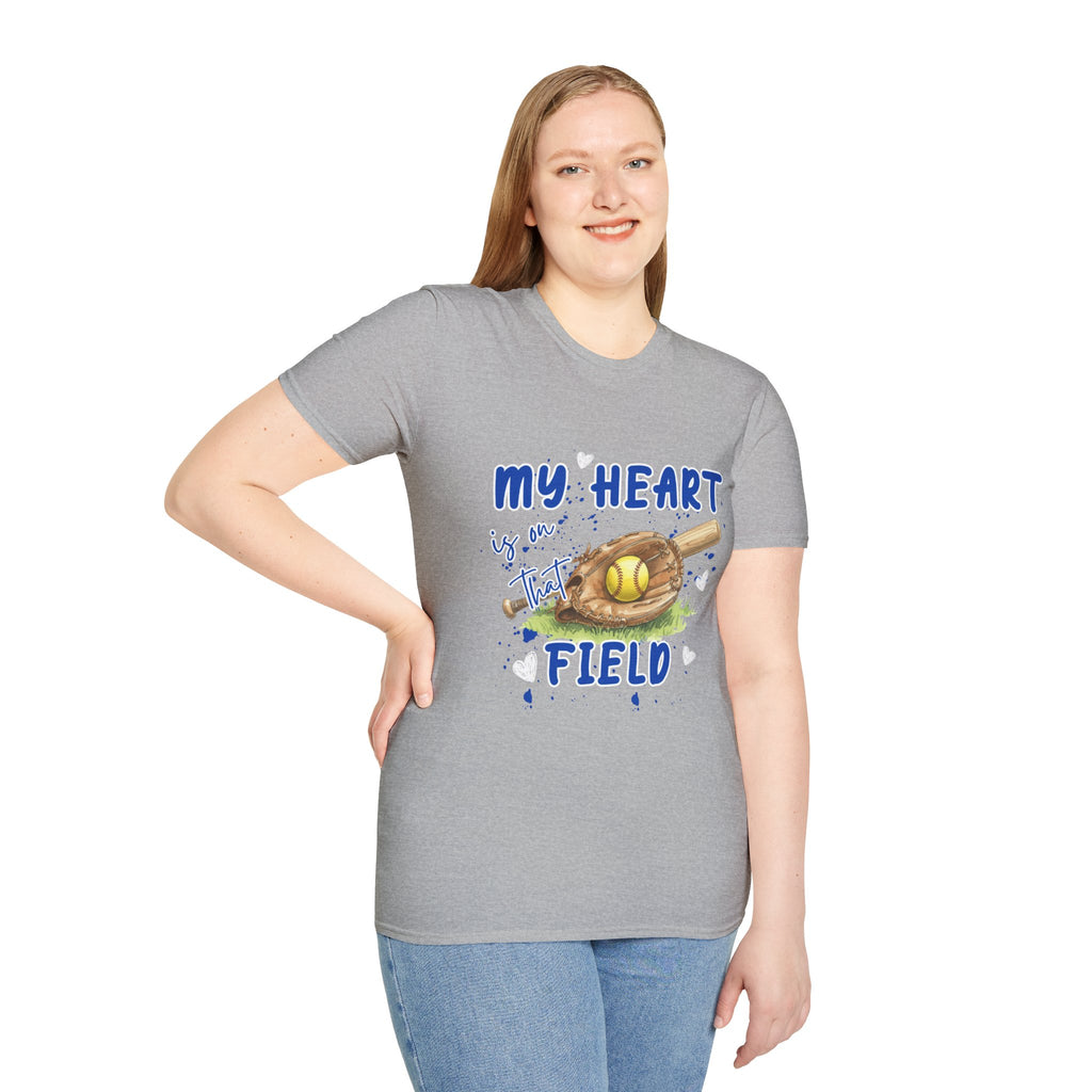 My Heart Is On That Field Softball T-Shirt | Softball Glove Ball Bat Design