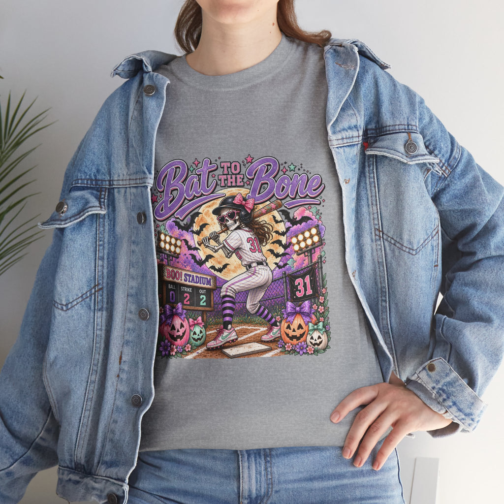 Bat to the Bone Halloween Softball Tee | Vintage Pumpkins