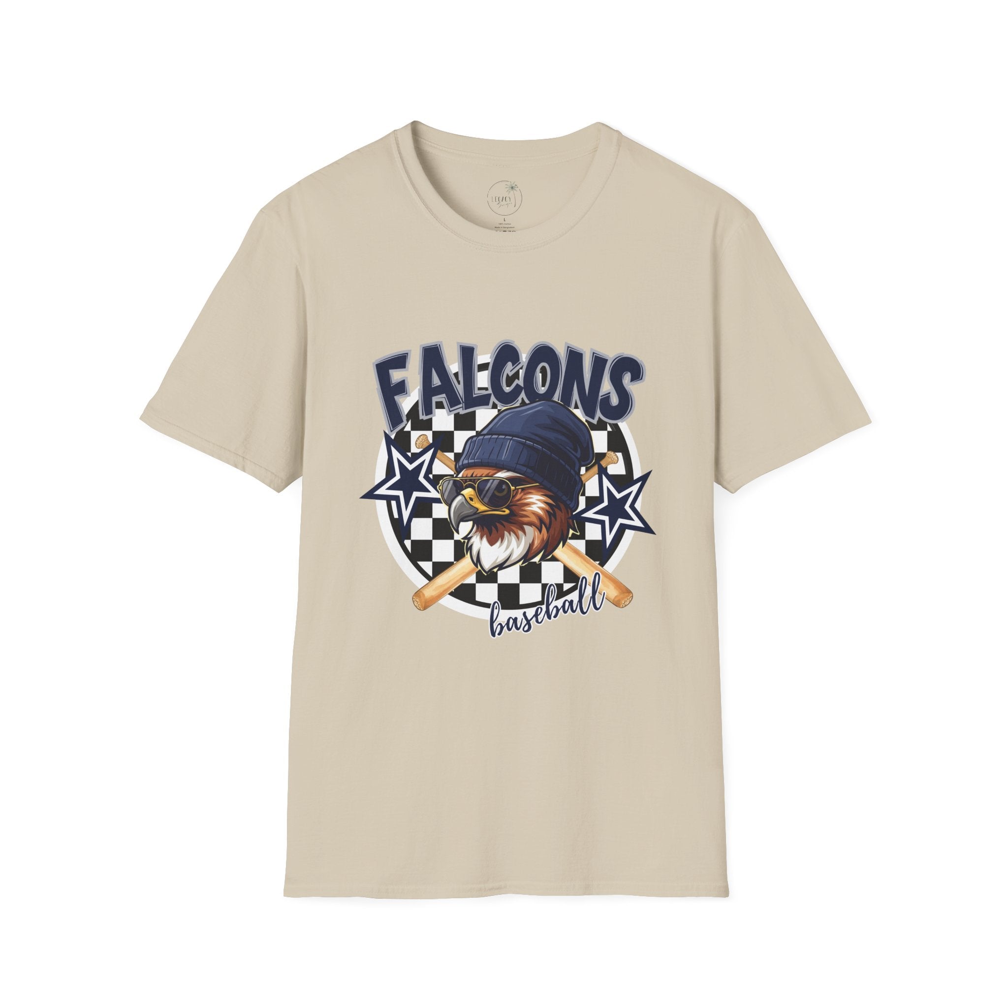 Falcons Eagle Baseball T-Shirt | Checkerboard Stars, Bat Helmet Sports Design