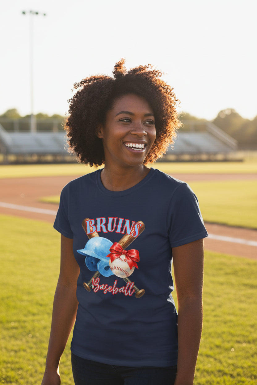 Bruins Baseball Graphic Tee | Helmet, Bats & Bow Design