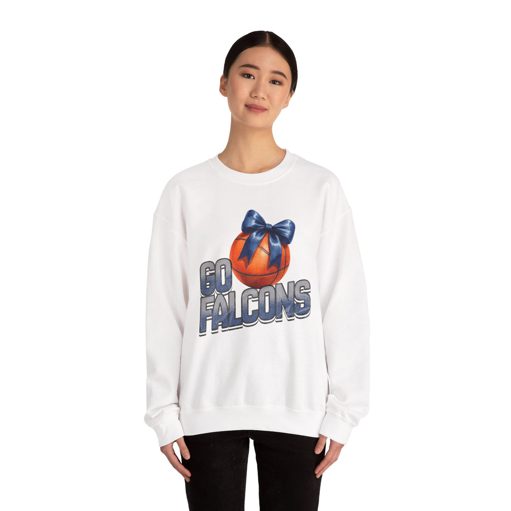 Go Falcons Basketball with Blue Bow Sweatshirt | Team Spirit Crewneck