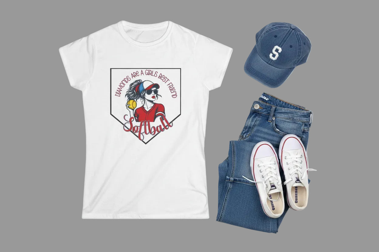 Badass Softball Girl Graphic Tee | Diamonds are a girls best friend Softball Home Plate Design