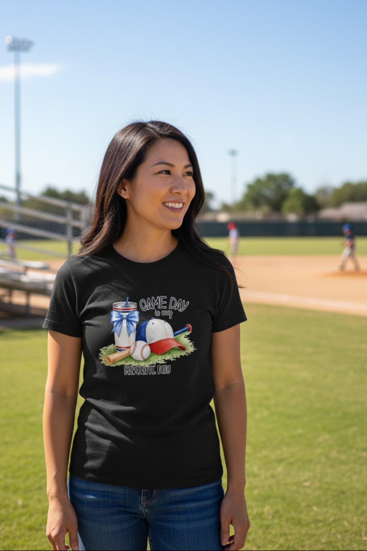 Game Day Is My Favorite Day Tee | Baseball Cap, Bat, Glove Illustration