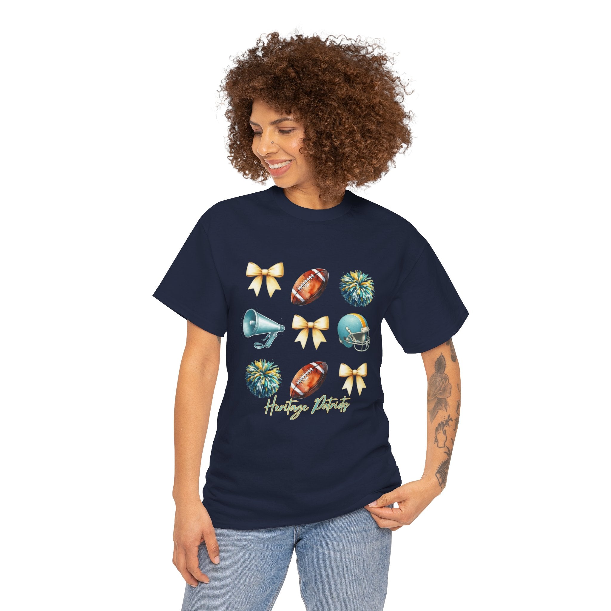 Heritage Patriots Football Icons Tee | Helmet, Ball, Pom Pom, Megaphone