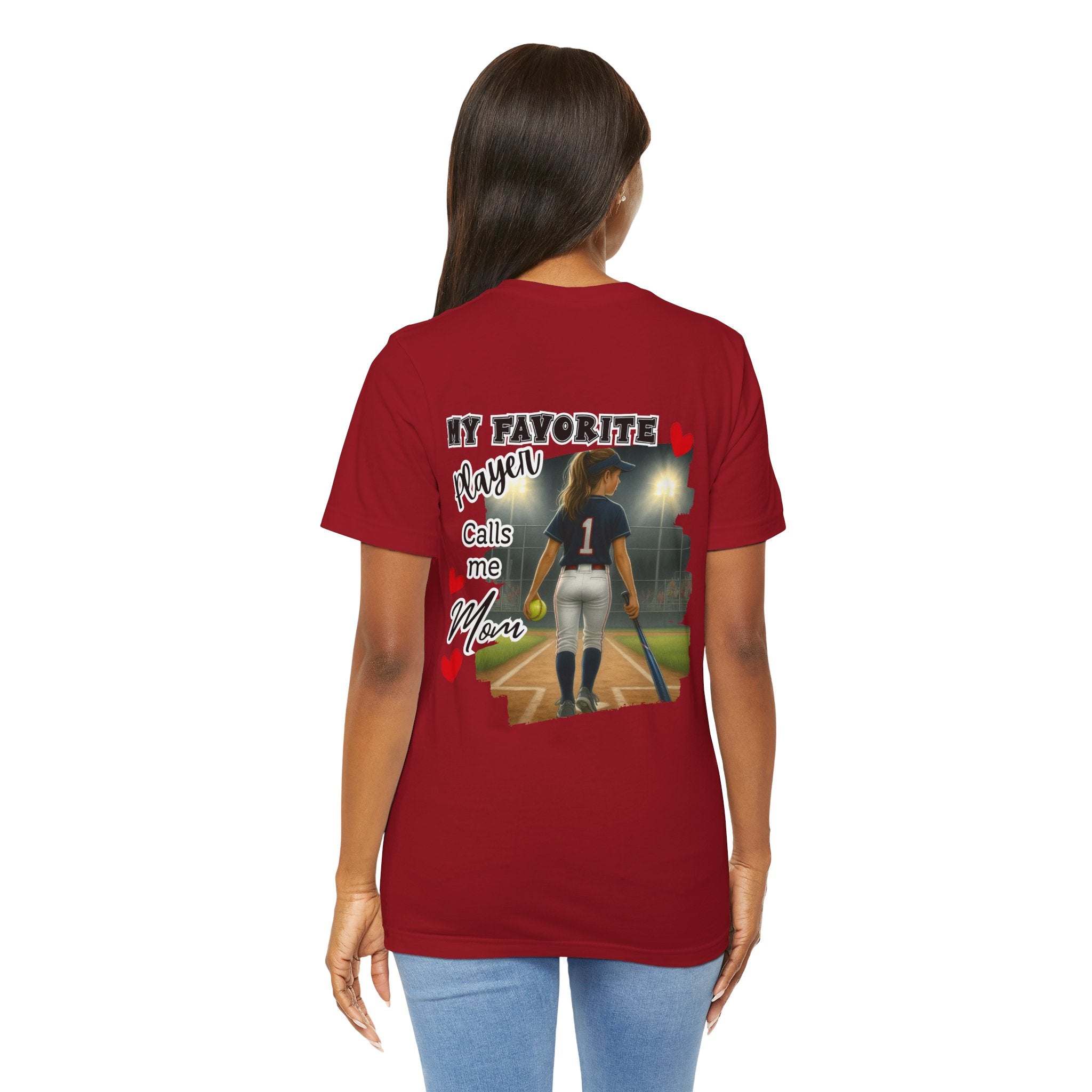 My Favorite Player Calls Me Mom Softball T-Shirt | Proud Softball Mom Tee | Game Day Shirt | Sports Mom Gift with Pocket Design