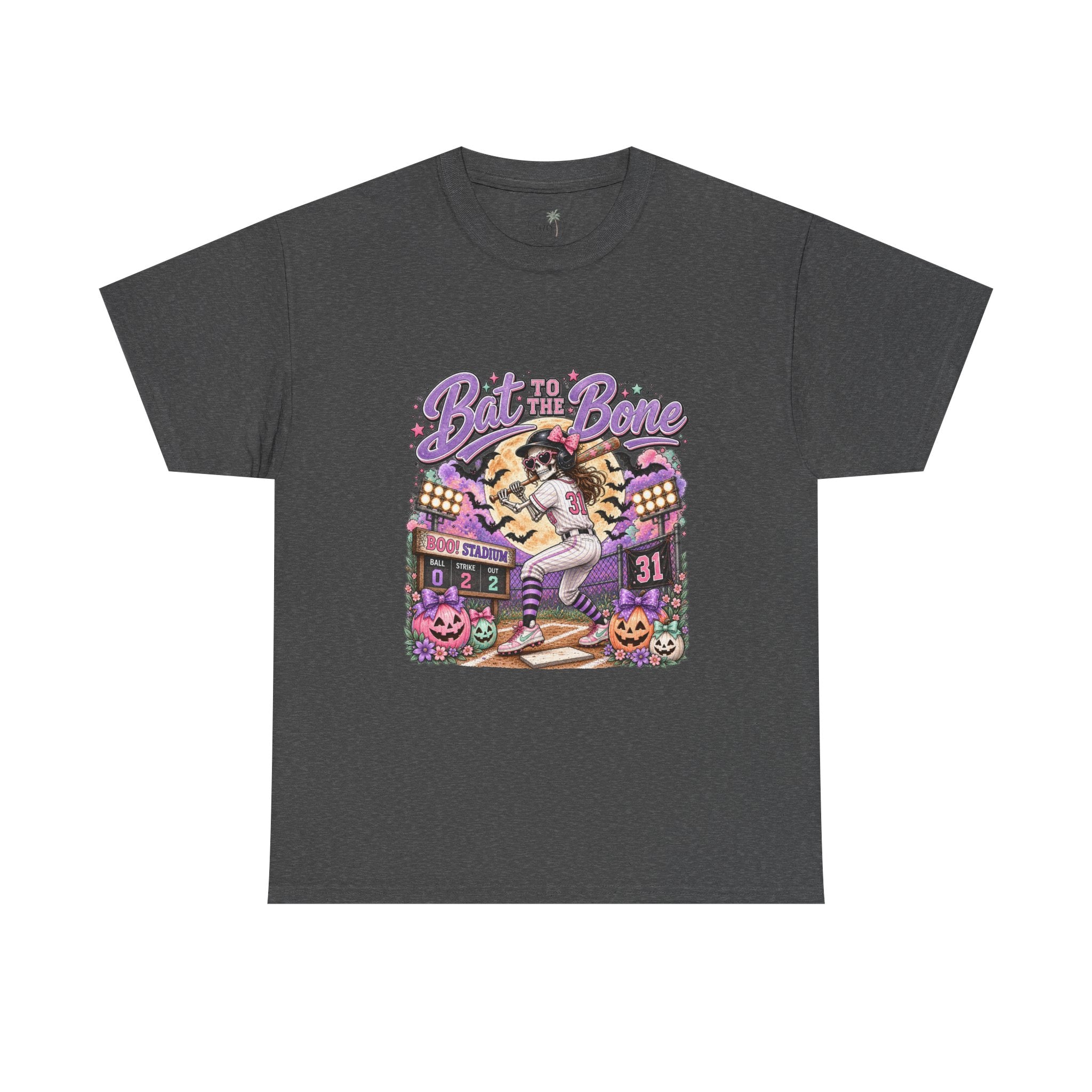 Bat to the Bone Halloween Softball Tee | Vintage Pumpkins