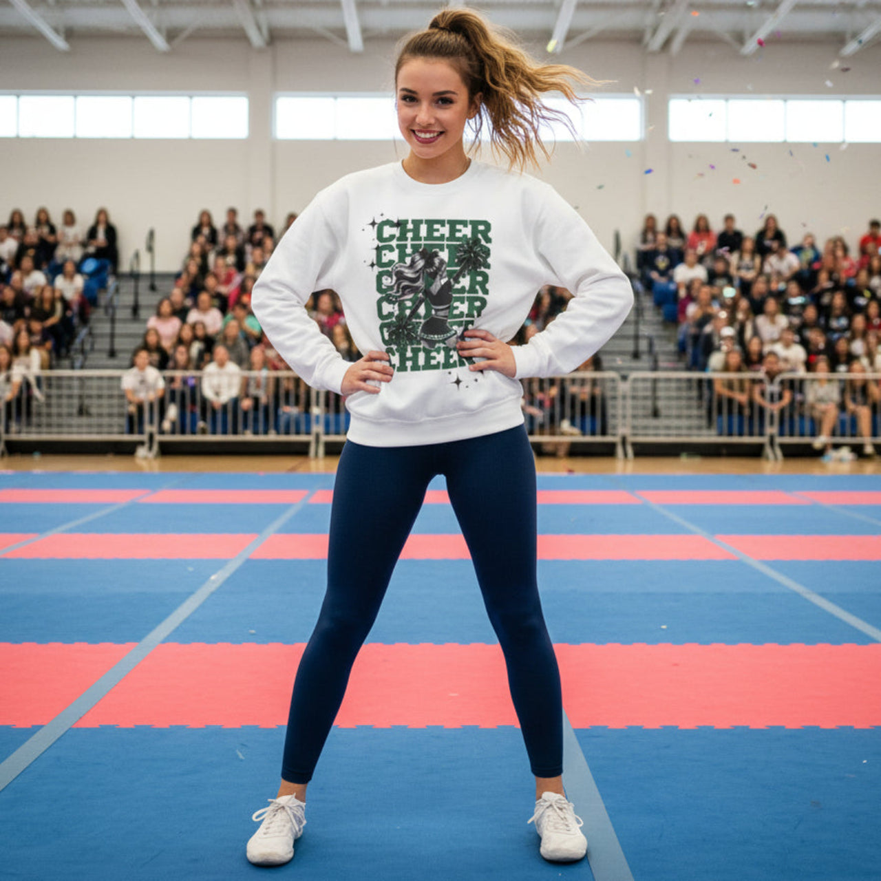 Cheer Black & Green Crewneck Sweatshirt, Cozy Sweatshirt for Cheer Fans, Ideal Gift for Sports Events, Unisex Warm Apparel, Great for [...]