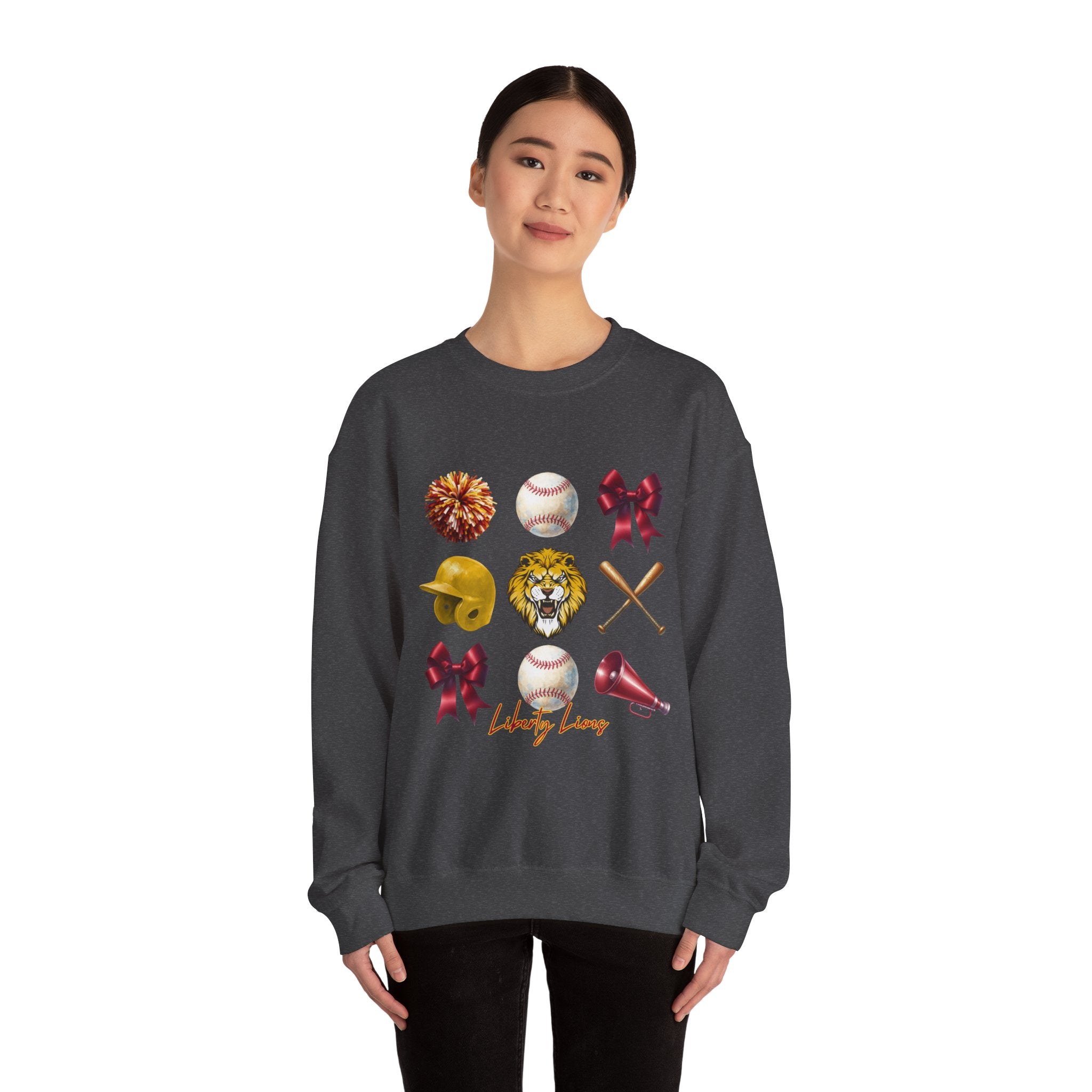 Liberty Lions baseball icons Sweatshirt | lion helmet bats bow pom pom