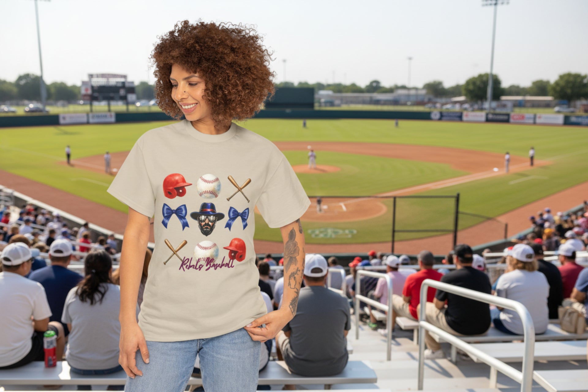 Rebels Baseball Helmet & Bats T-Shirt | Baseball Icons, Bow, Player Portrait