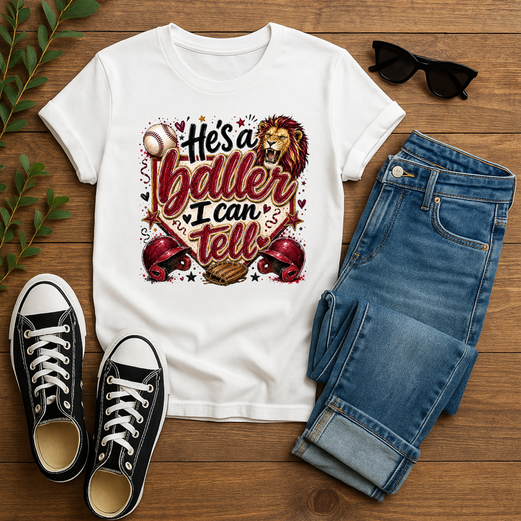 He's a Baller Lion baseball T-Shirt | Sports graphic tee