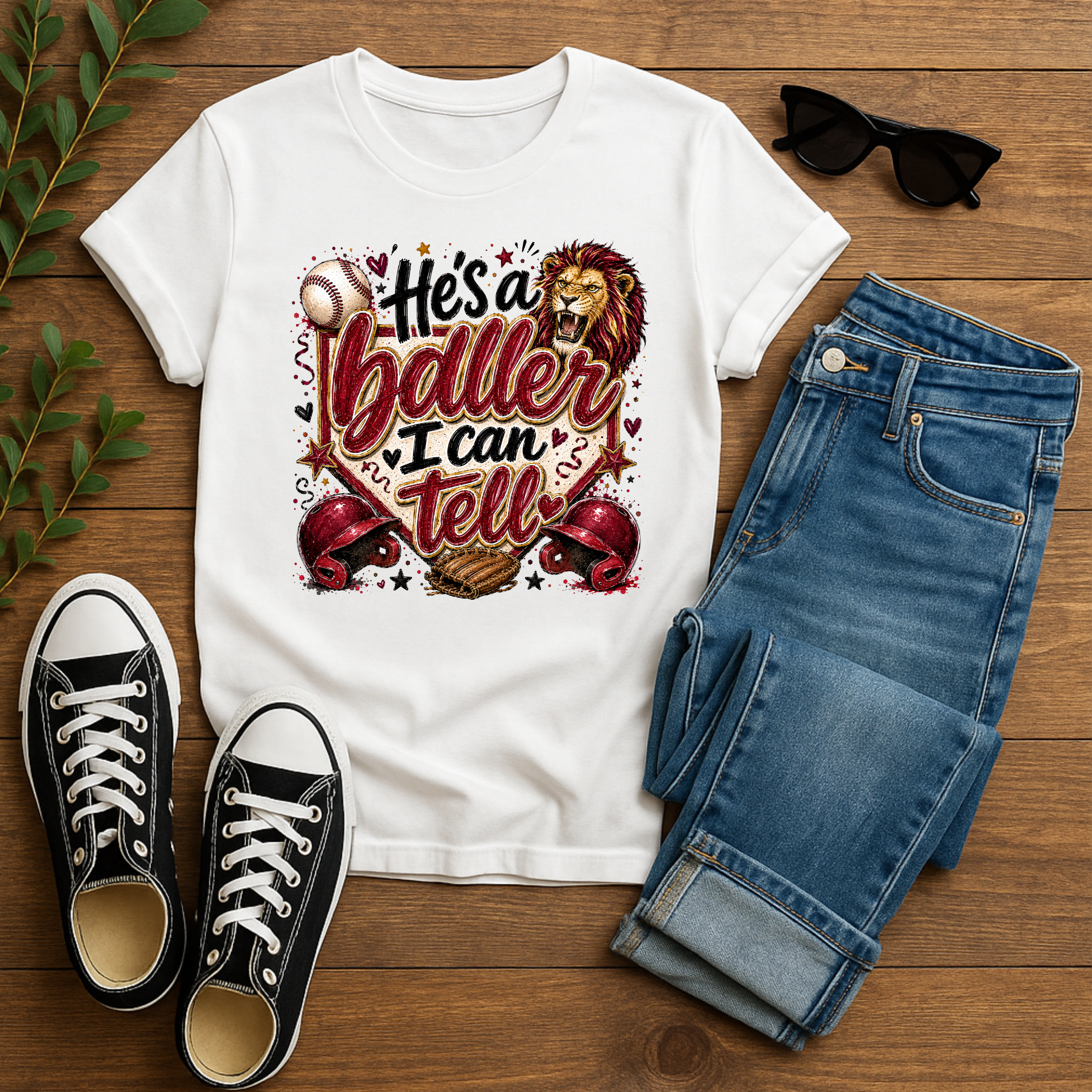 He's a Baller Lion baseball T-Shirt | Sports graphic tee