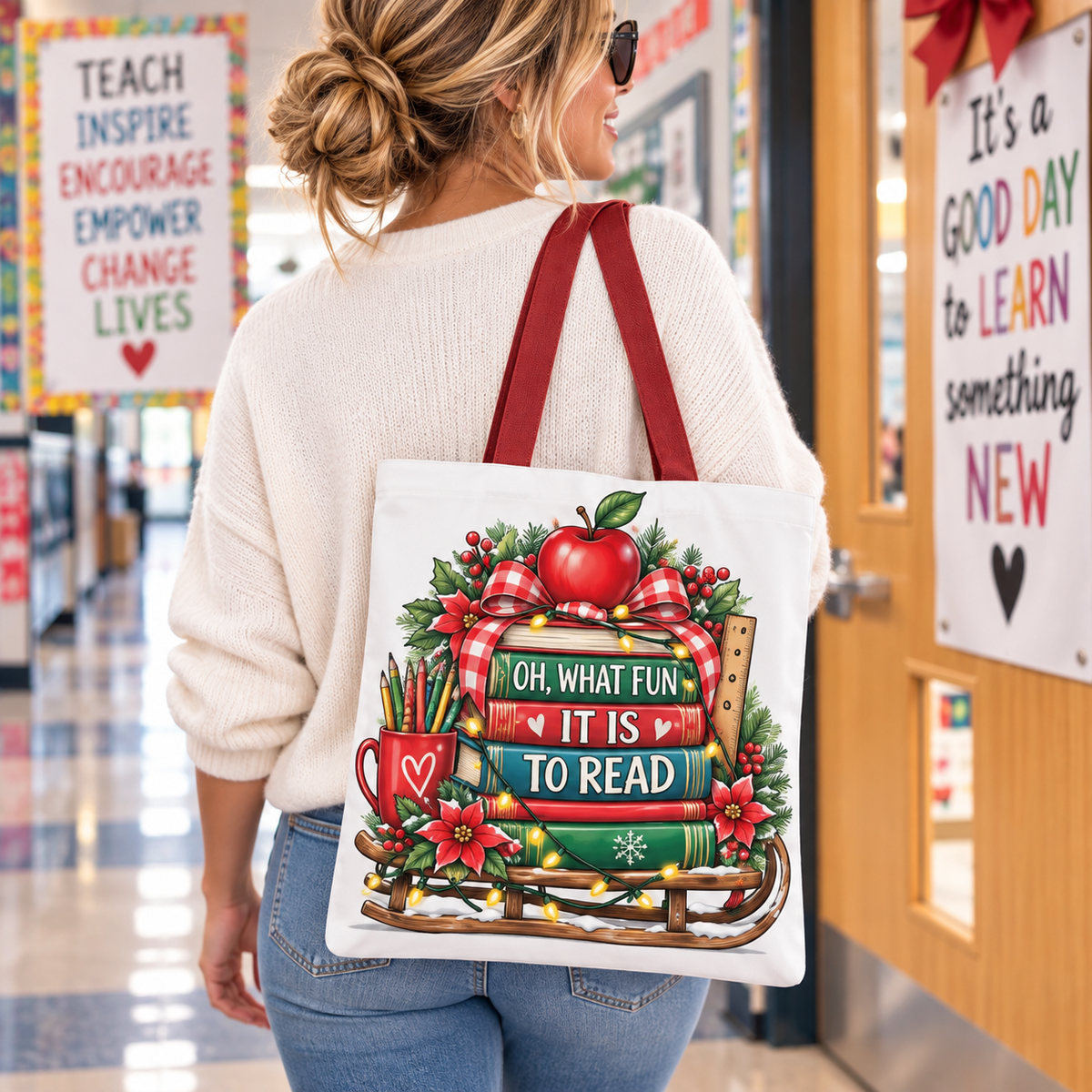 Books & Fun Tote Bag | Reading Lover Gift, Cute Book Bag, Teacher Appreciation, Library Tote, Literary Accessory