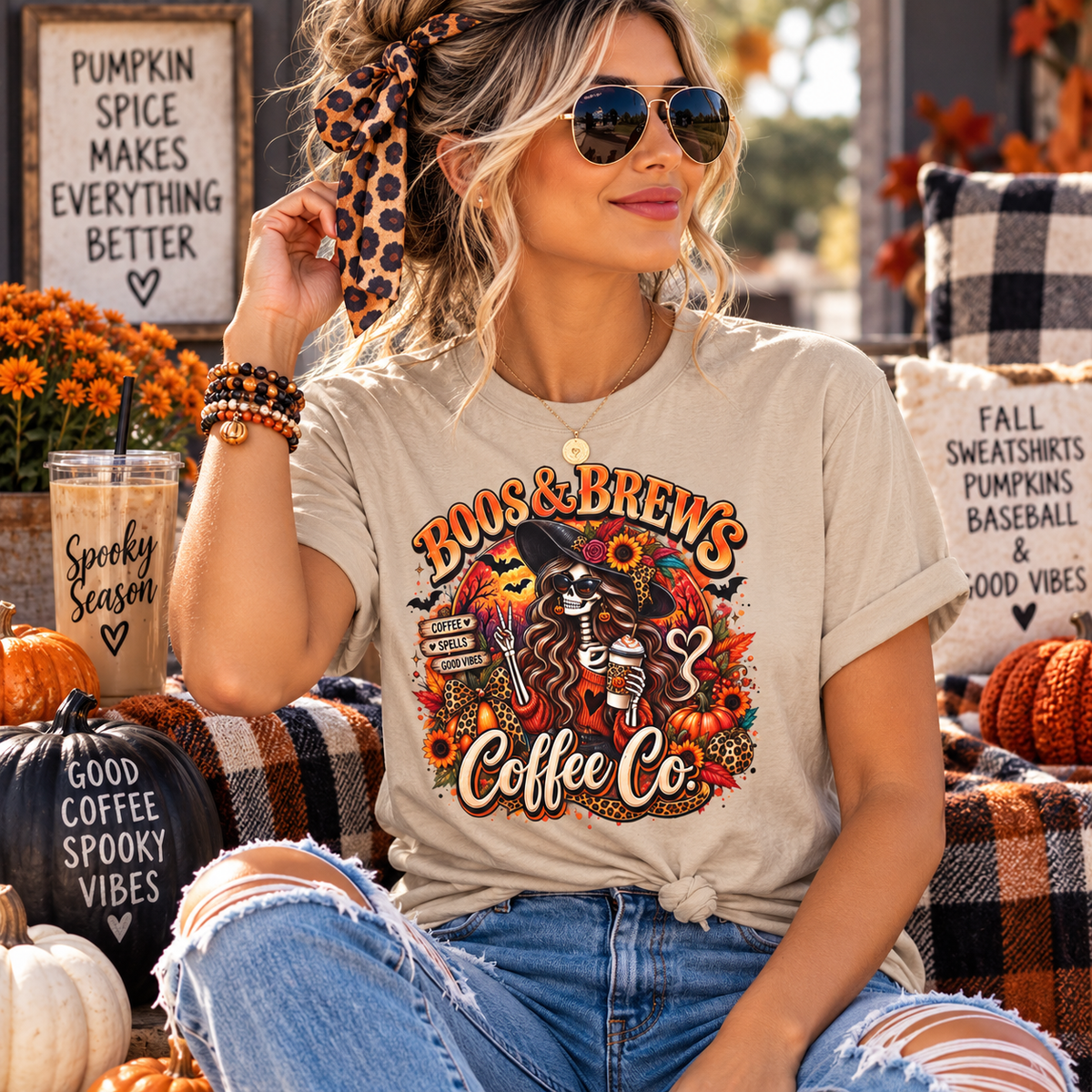 Boos & Brews Halloween Tee, Unisex Short Sleeve Shirt, Spooky Coffee Lover Gift, Fall Fashion, Halloween Apparel