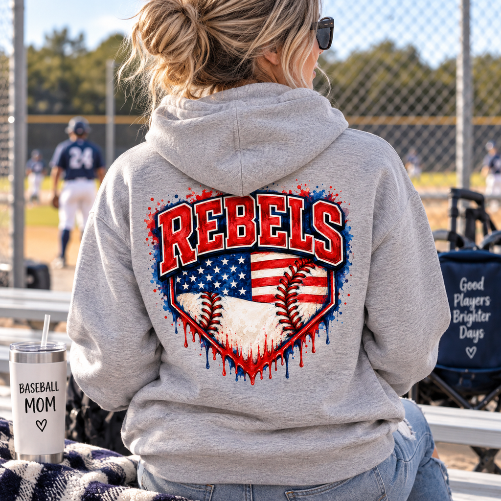 American Flag Baseball Home Plate Rebels Hoodie | Dripping USA Baseball Design