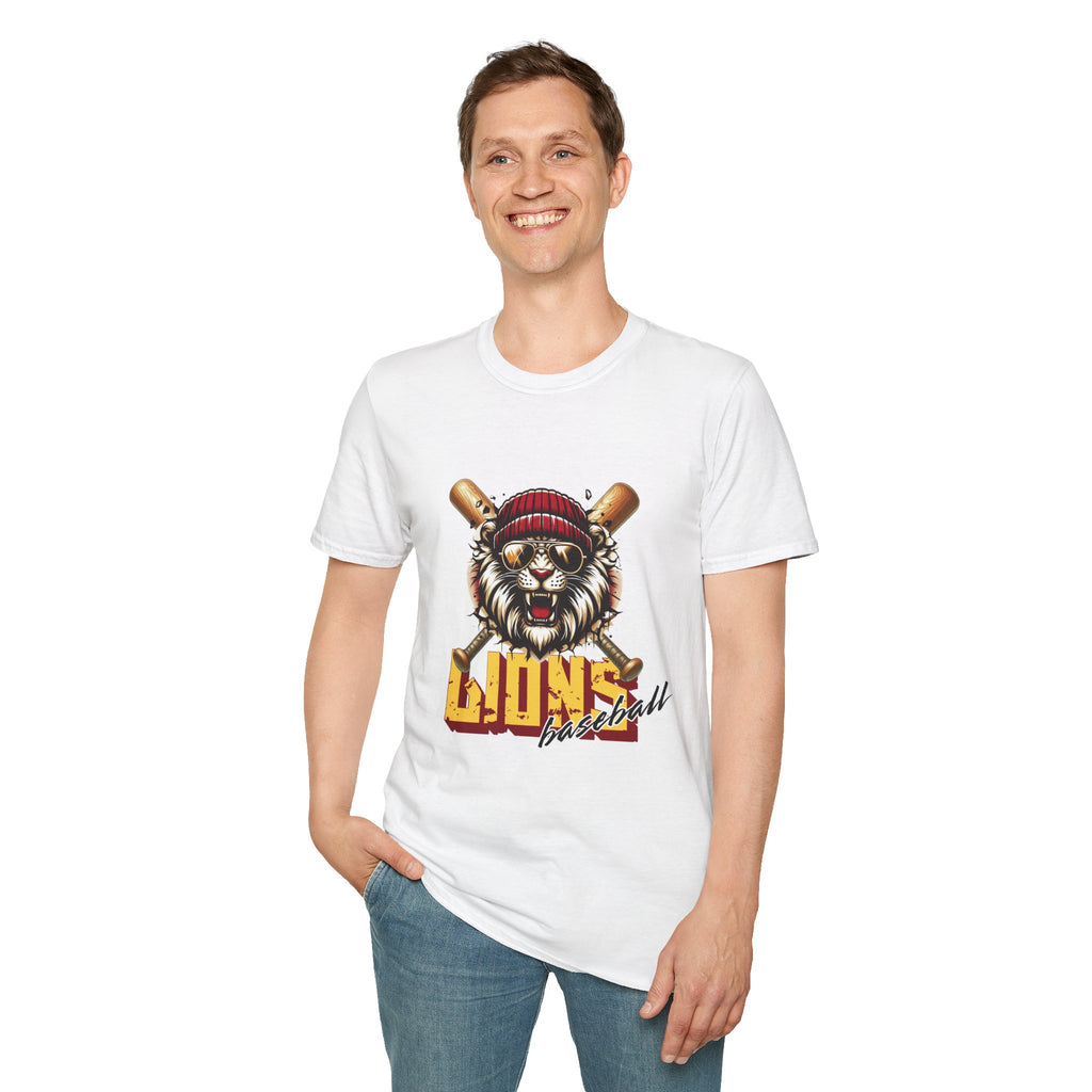 Lions Baseball Tee — Fierce Lion Mascot with Bats