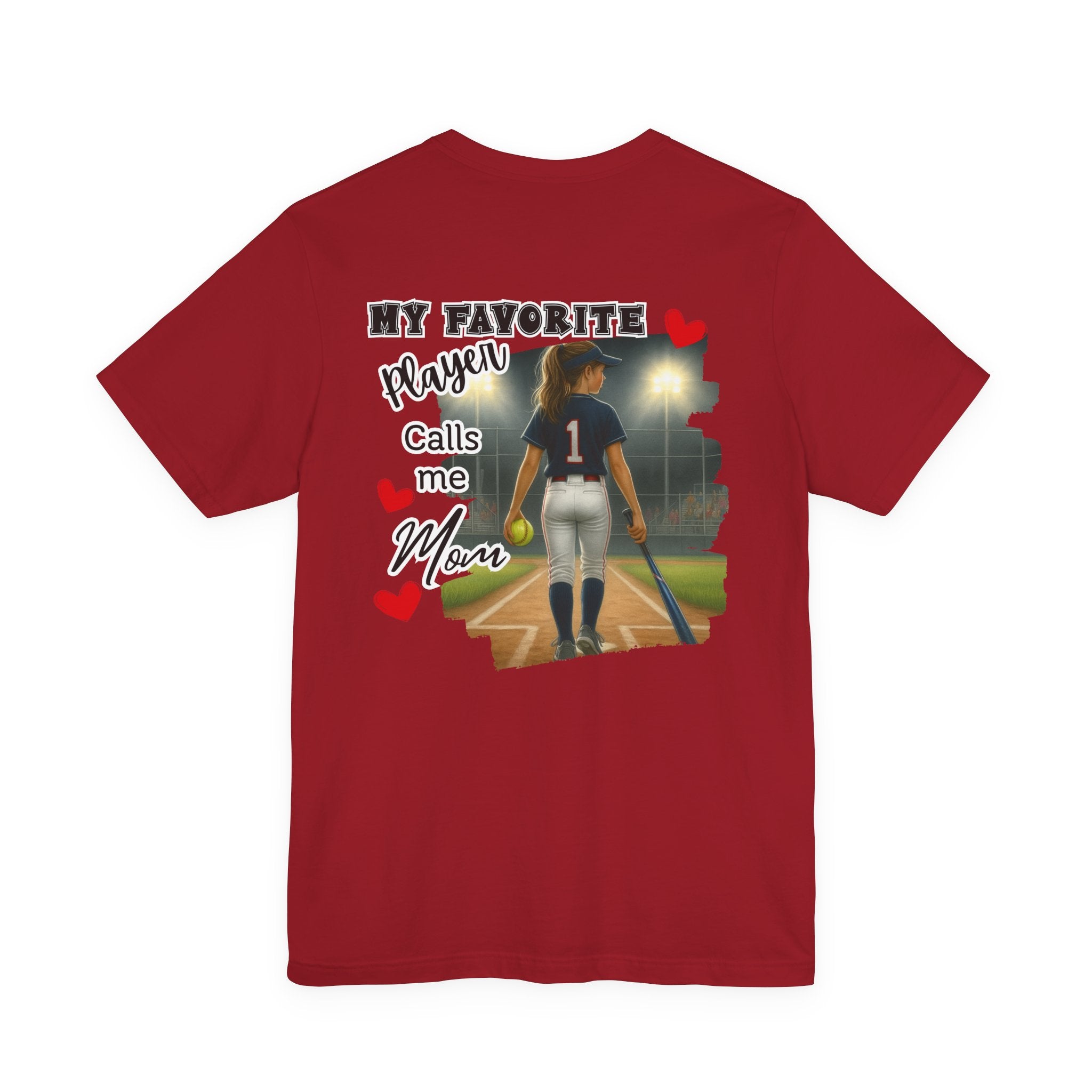 My Favorite Player Calls Me Mom Softball T-Shirt | Proud Softball Mom Tee | Game Day Shirt | Sports Mom Gift with Pocket Design