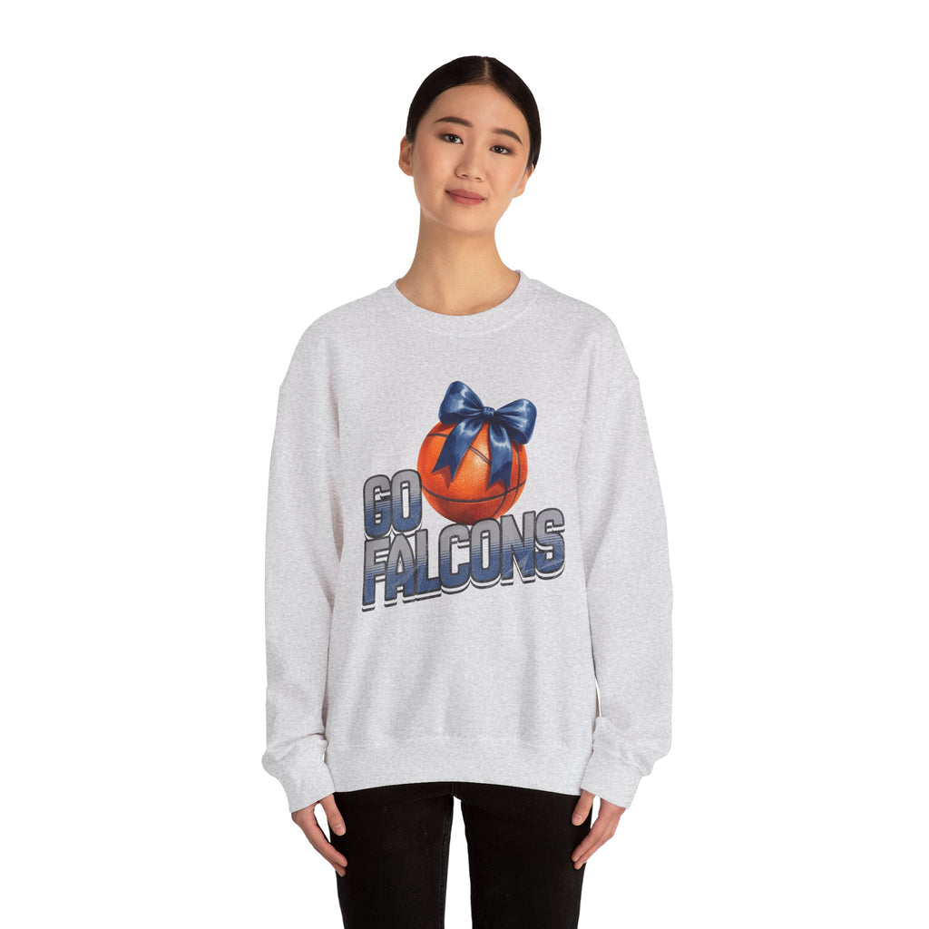 Go Falcons Basketball with Blue Bow Sweatshirt | Team Spirit Crewneck
