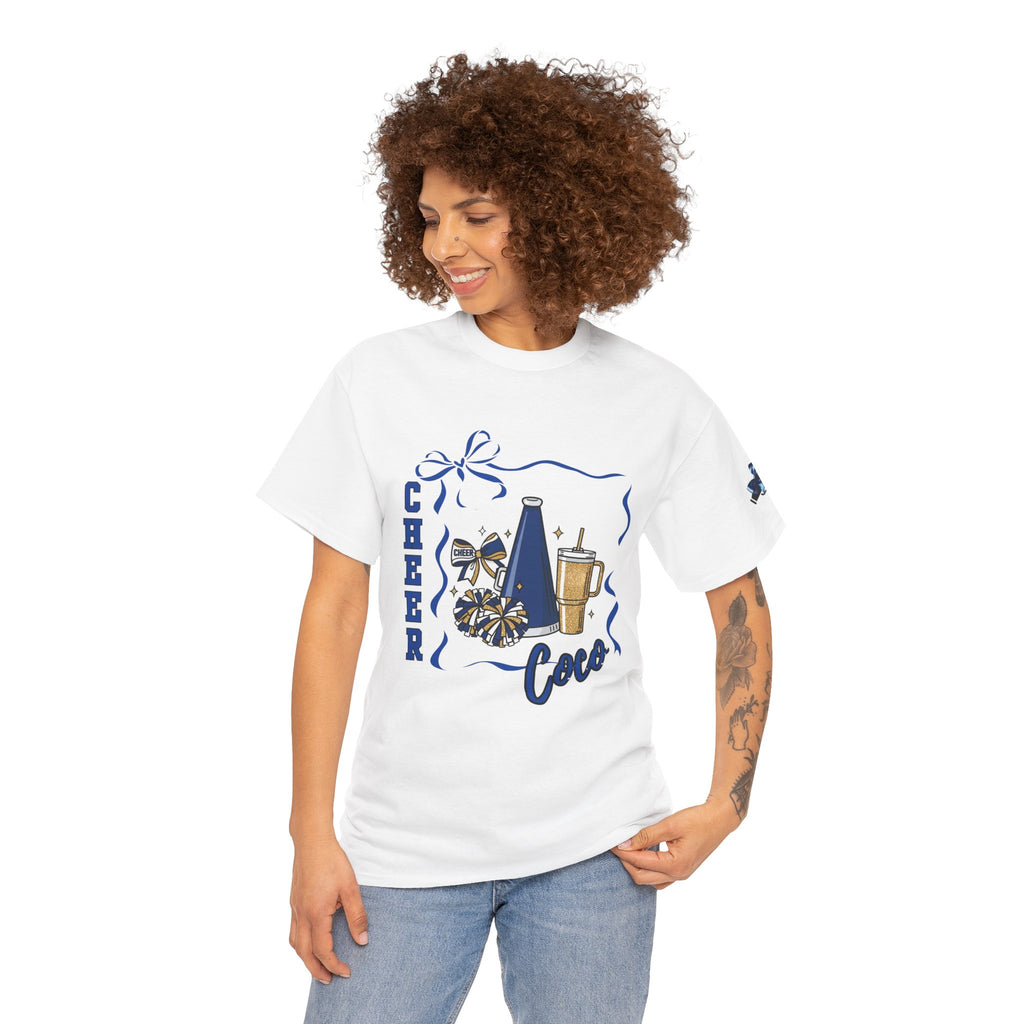 Cheer Coco T-Shirt | Megaphone, Pom Poms, Coffee Cup Cheerleader Tee