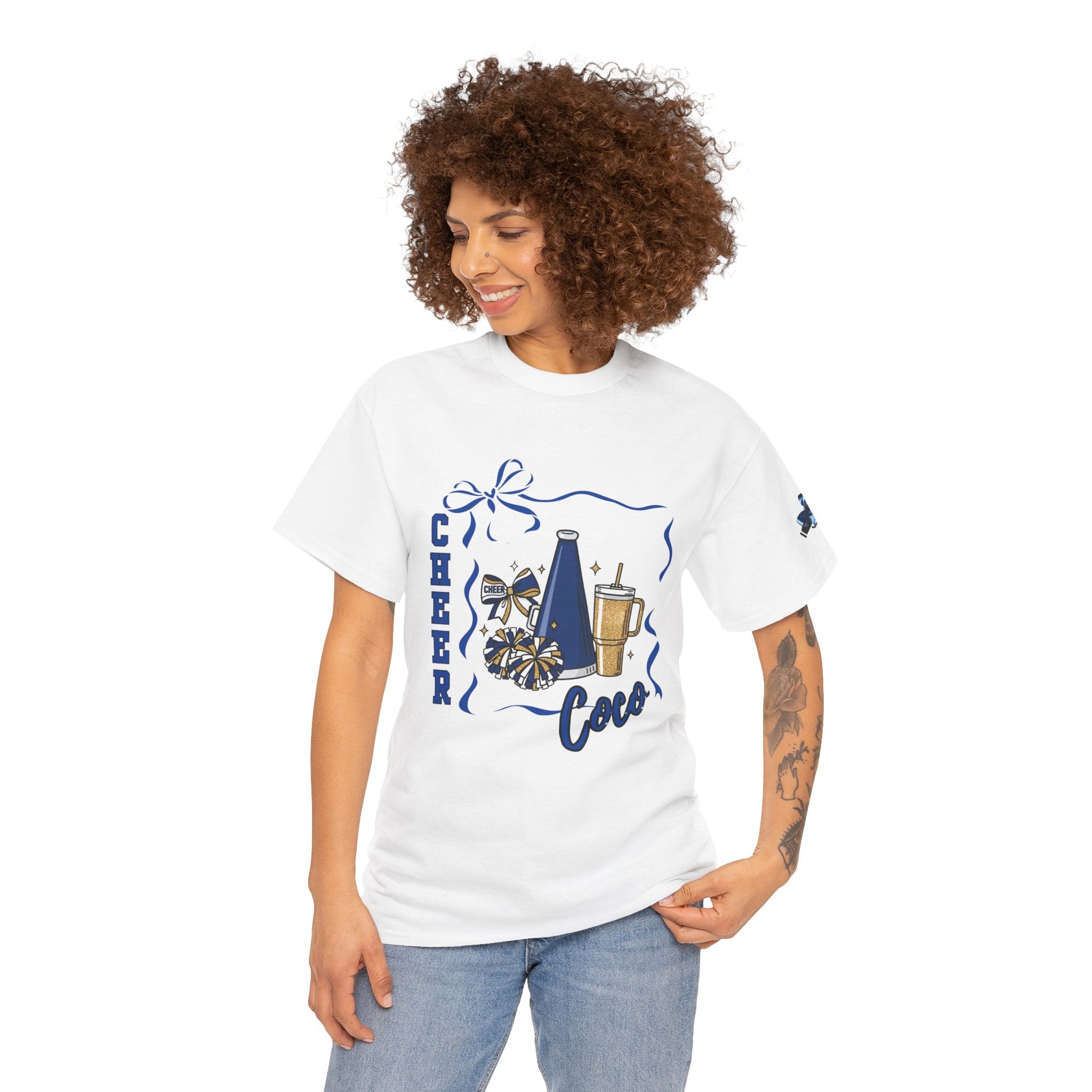 Cheer Coco T-Shirt | Megaphone, Pom Poms, Coffee Cup Cheerleader Tee