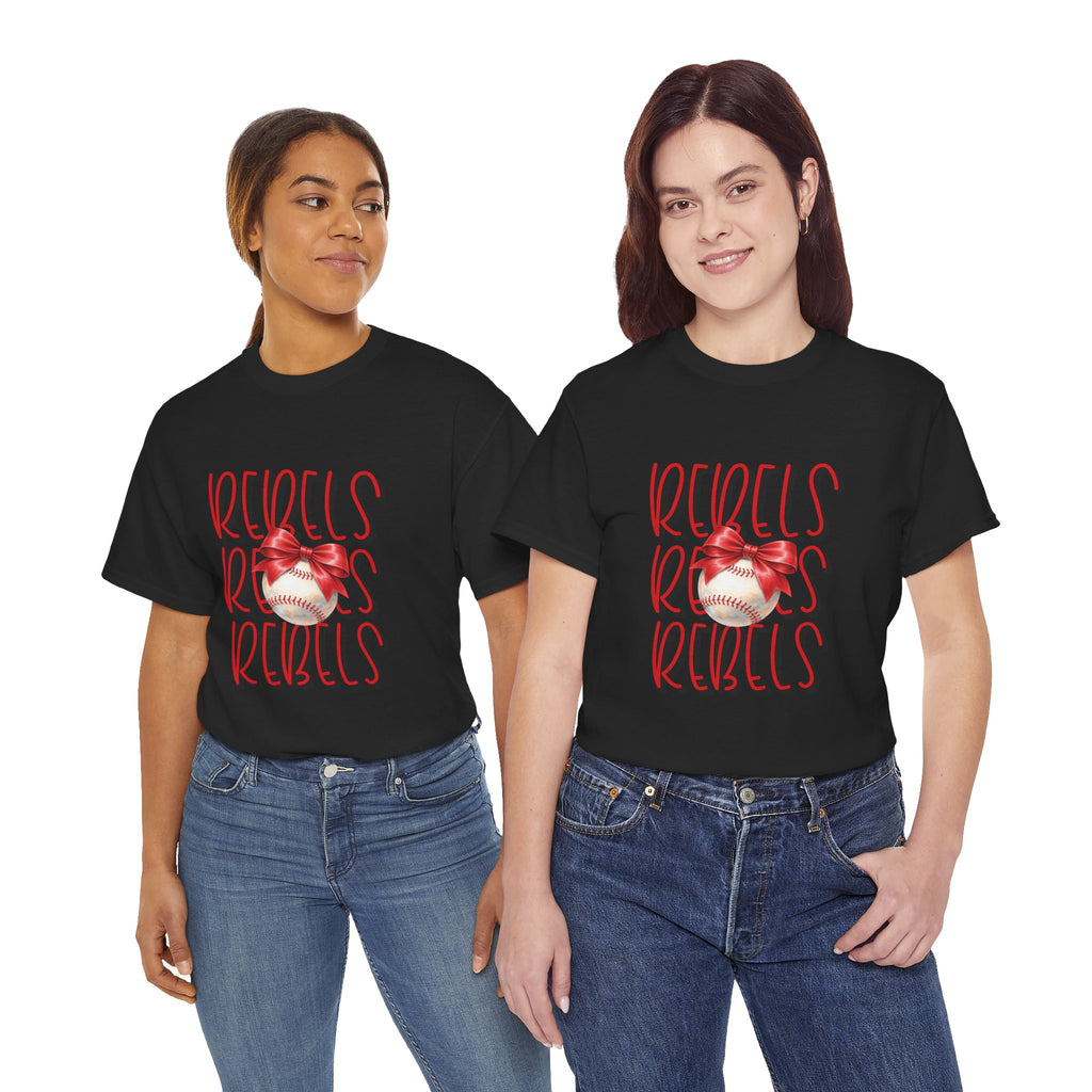 Rebels Baseball Graphic Tee | Script Lettering, Baseball with Bow