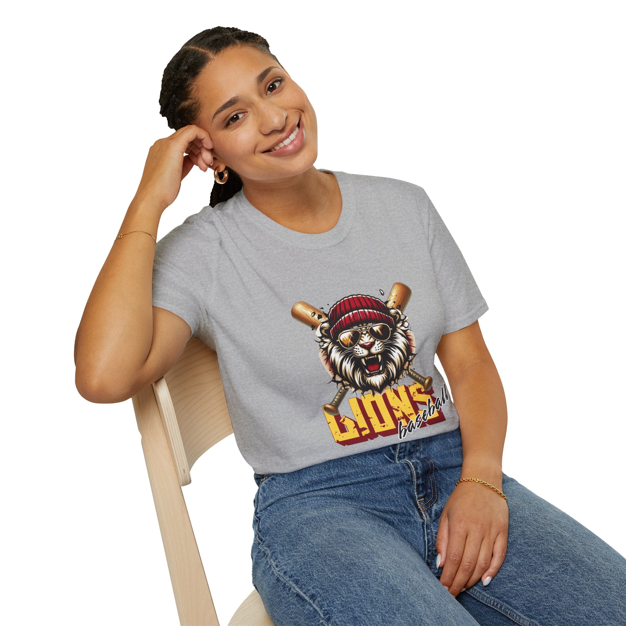 Lions Baseball Tee — Fierce Lion Mascot with Bats