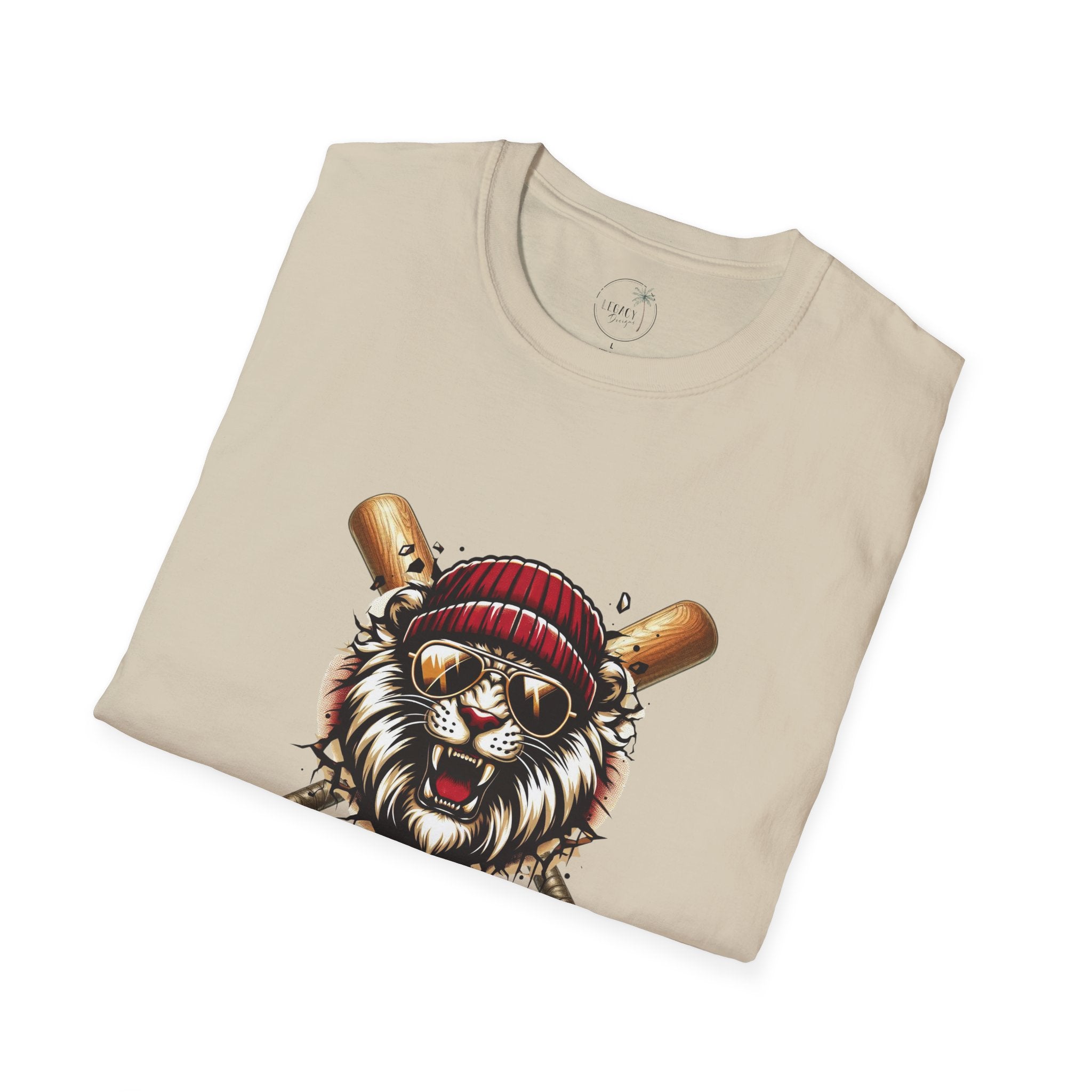Lions Baseball Tee — Fierce Lion Mascot with Bats