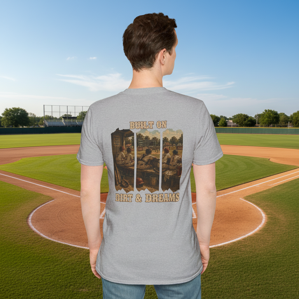 Vintage Baseball Shirt Built on Dirt and Dreams, Nostalgic Baseball Graphic Tee, Classic Fan Shirt, Dugout Scene Tee, Game Day Shirt