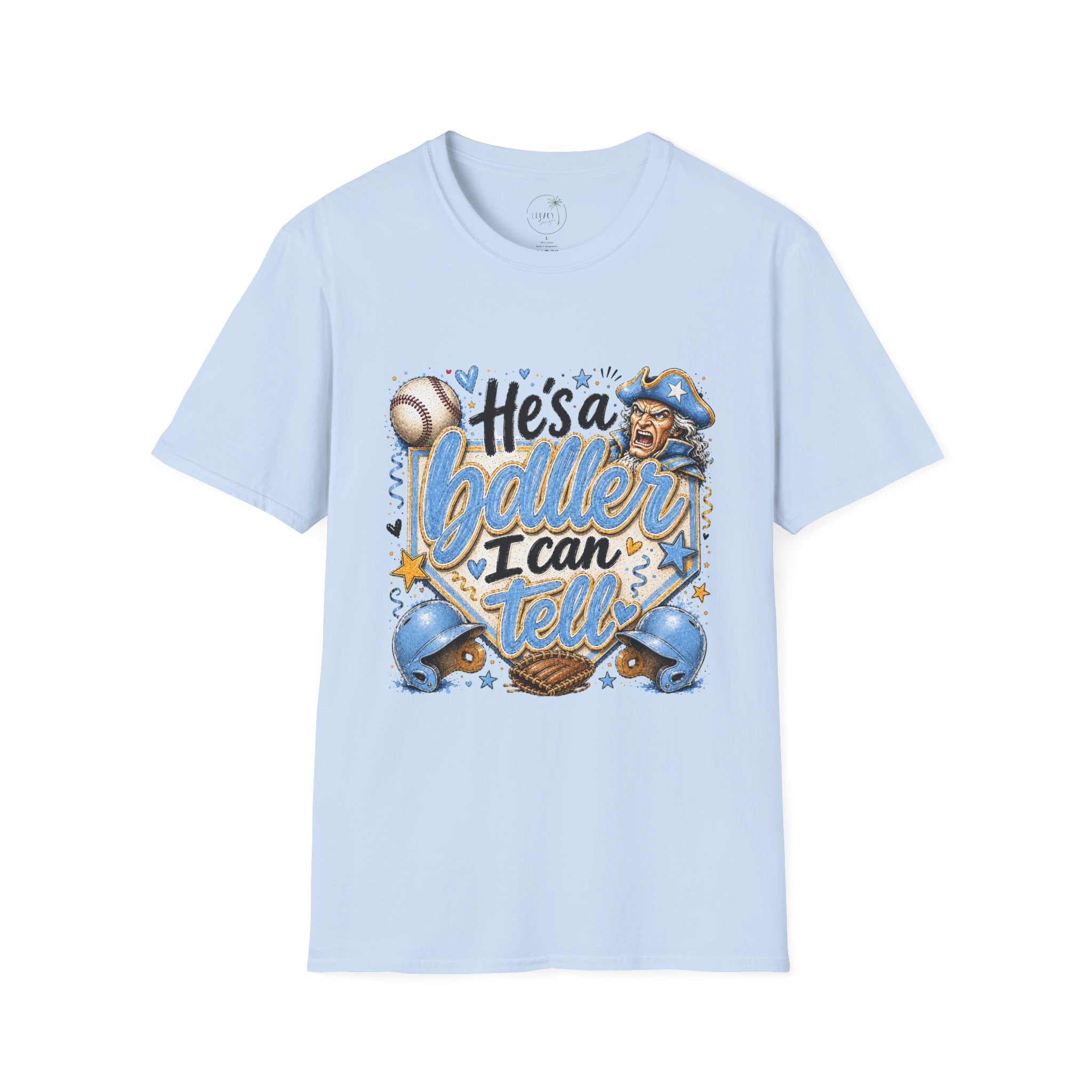 Patriot-"He's a Baller baseball I can tell" T-Shirt | Baseball Mom Dad Fan T-shirt