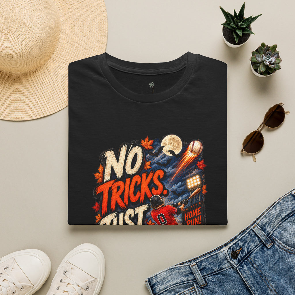 No Tricks Just Dingers T-Shirt | Halloween Baseball Pumpkin Moon Retro