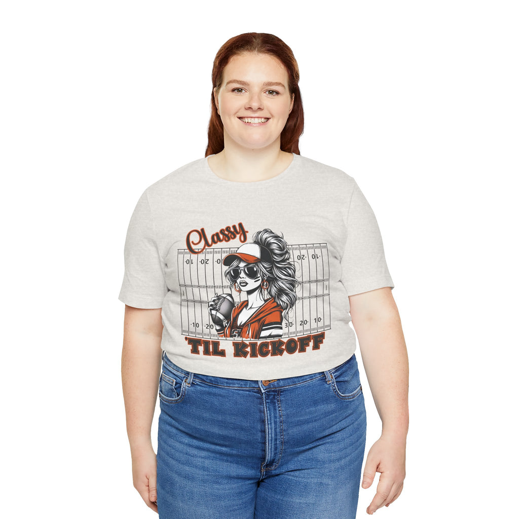 Classy Til Kickoff Football T-Shirt | Womens Game Day Tee | Cute Football Mom Shirt | Tailgate Outfit Fall Sports Fan Gift