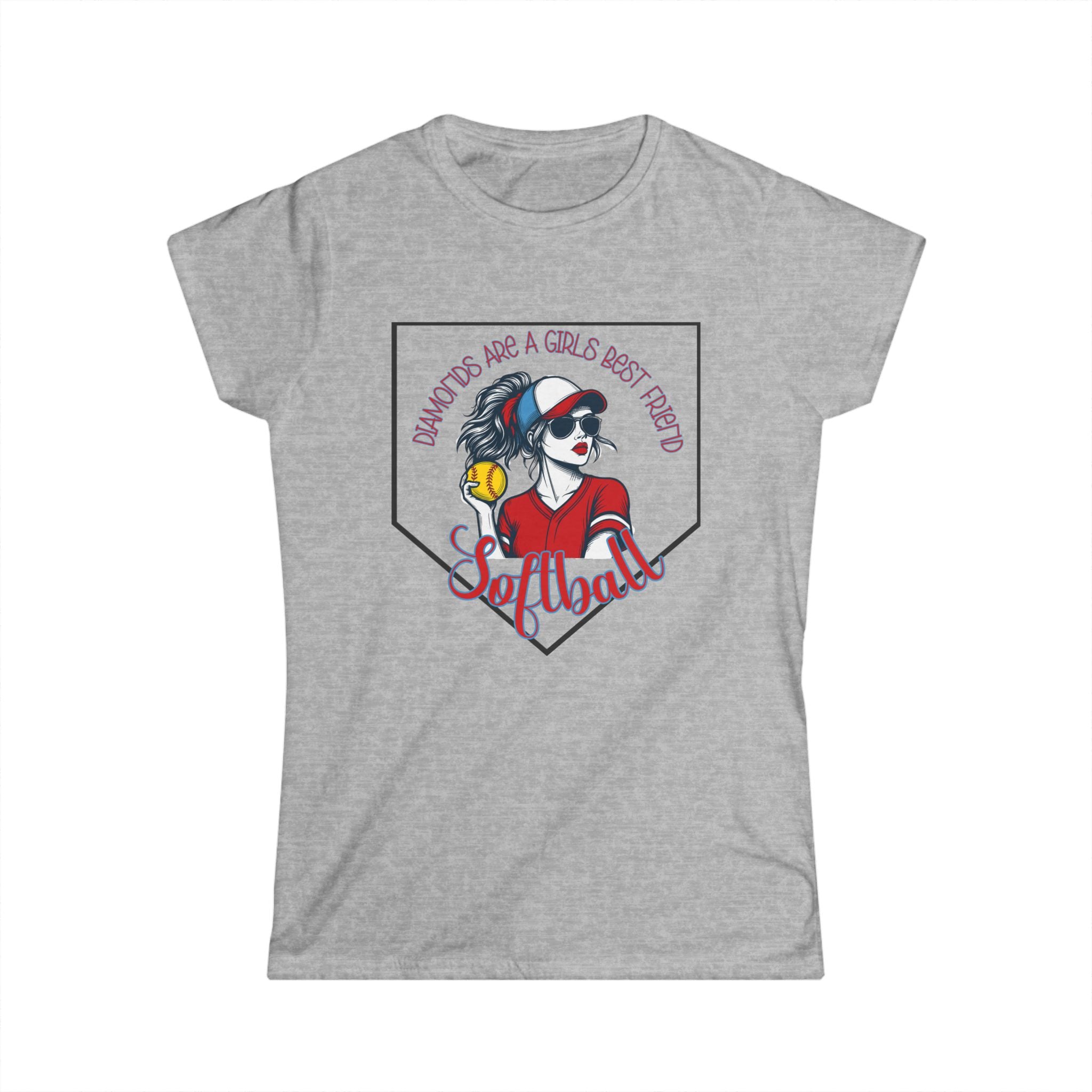 Badass Softball Girl Graphic Tee | Diamonds are a girls best friend Softball Home Plate Design