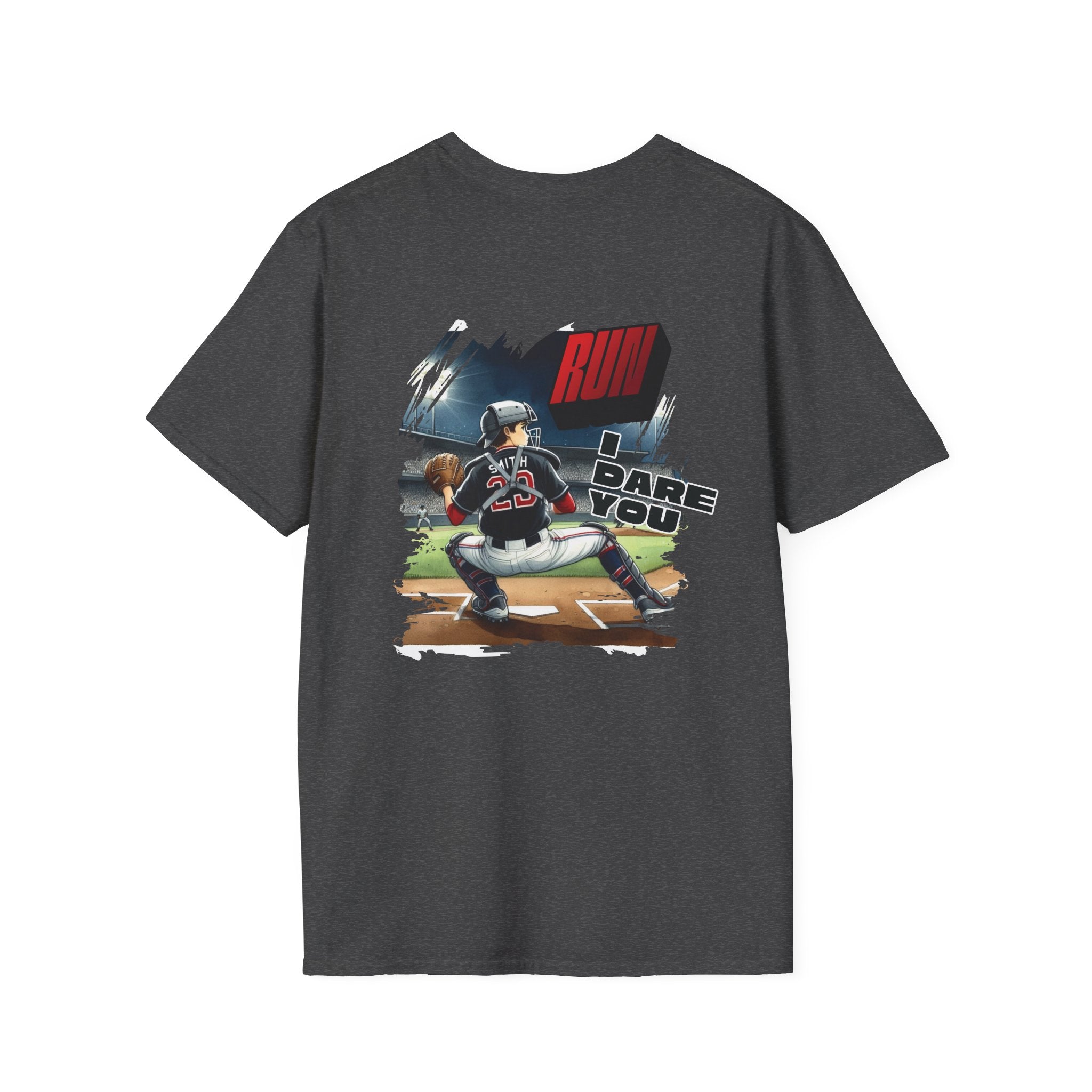Run I Dare You' Back Graphic Baseball Runner T-Shirt Youth Player Illustration