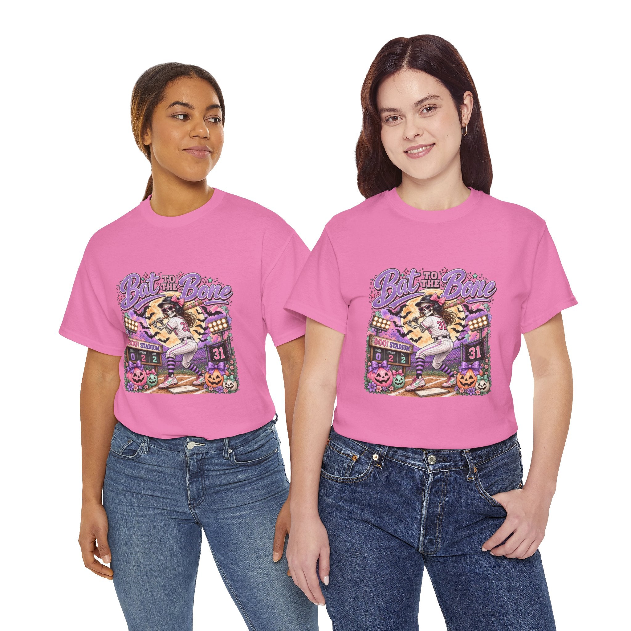 Bat to the Bone Halloween Softball Tee | Vintage Pumpkins